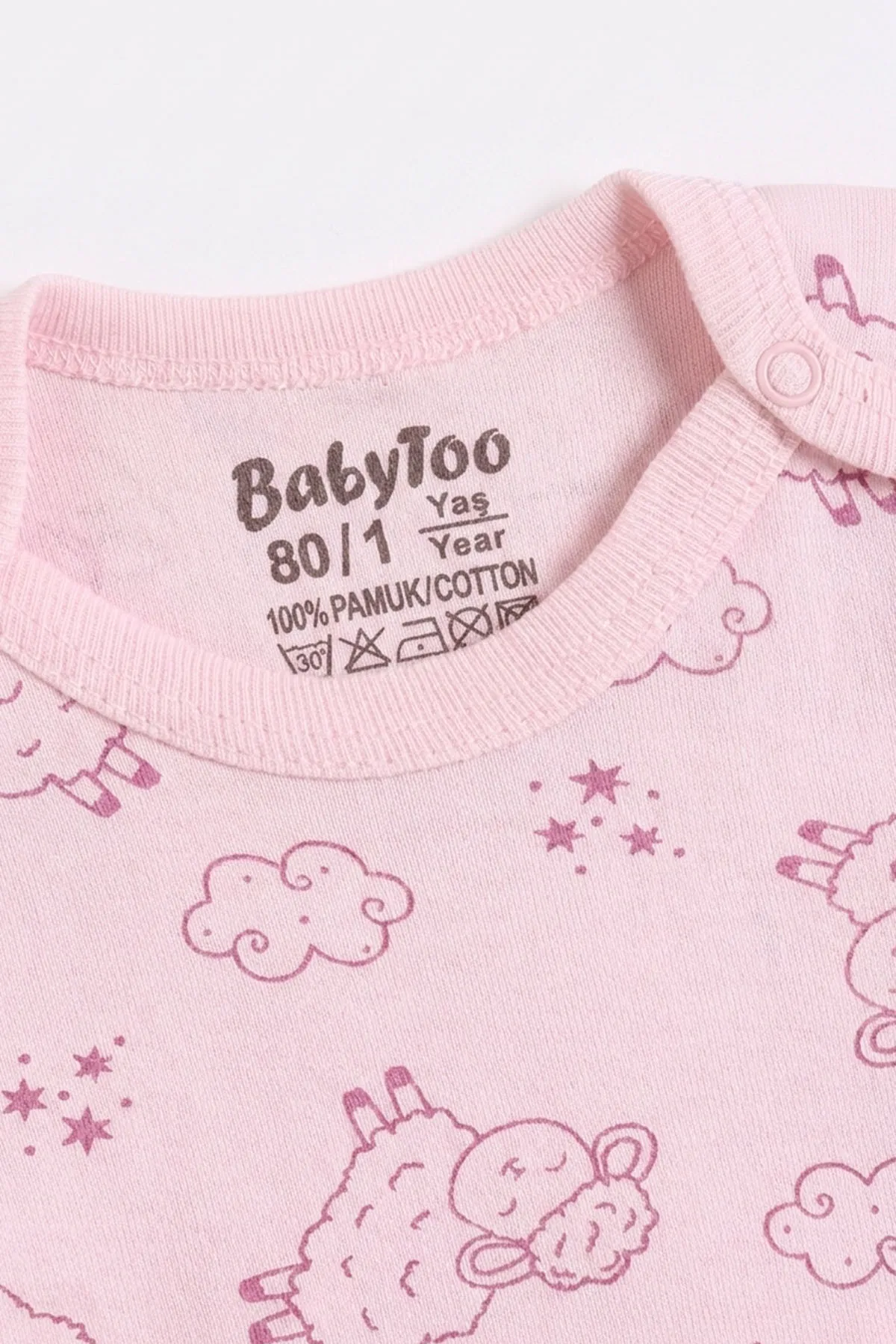 Pembe (0-3 Yaş) Kuzu Desenli Uzun Kol Bebek &Çocuk Çıtçıtlı Badi 482401