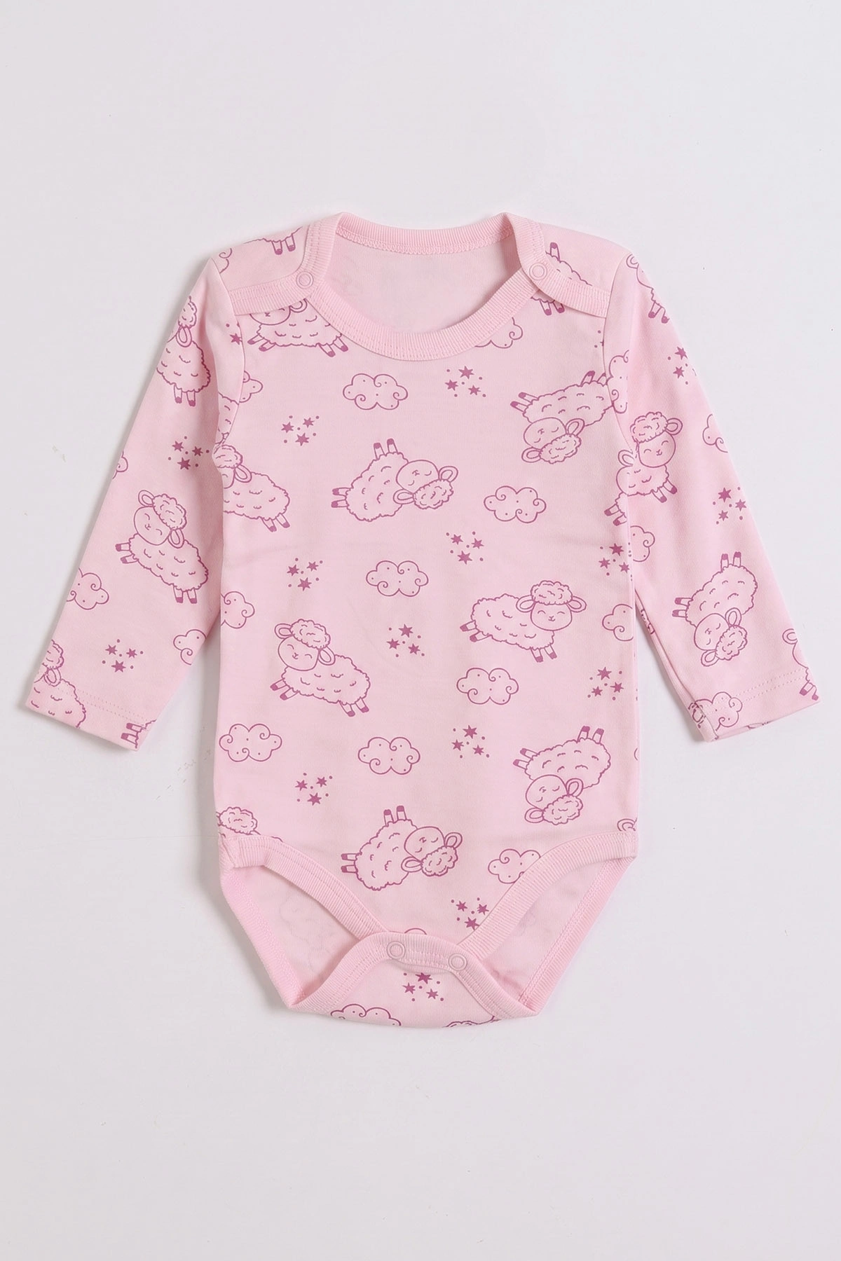 Pembe (0-3 Yaş) Kuzu Desenli Uzun Kol Bebek &Çocuk Çıtçıtlı Badi 482401