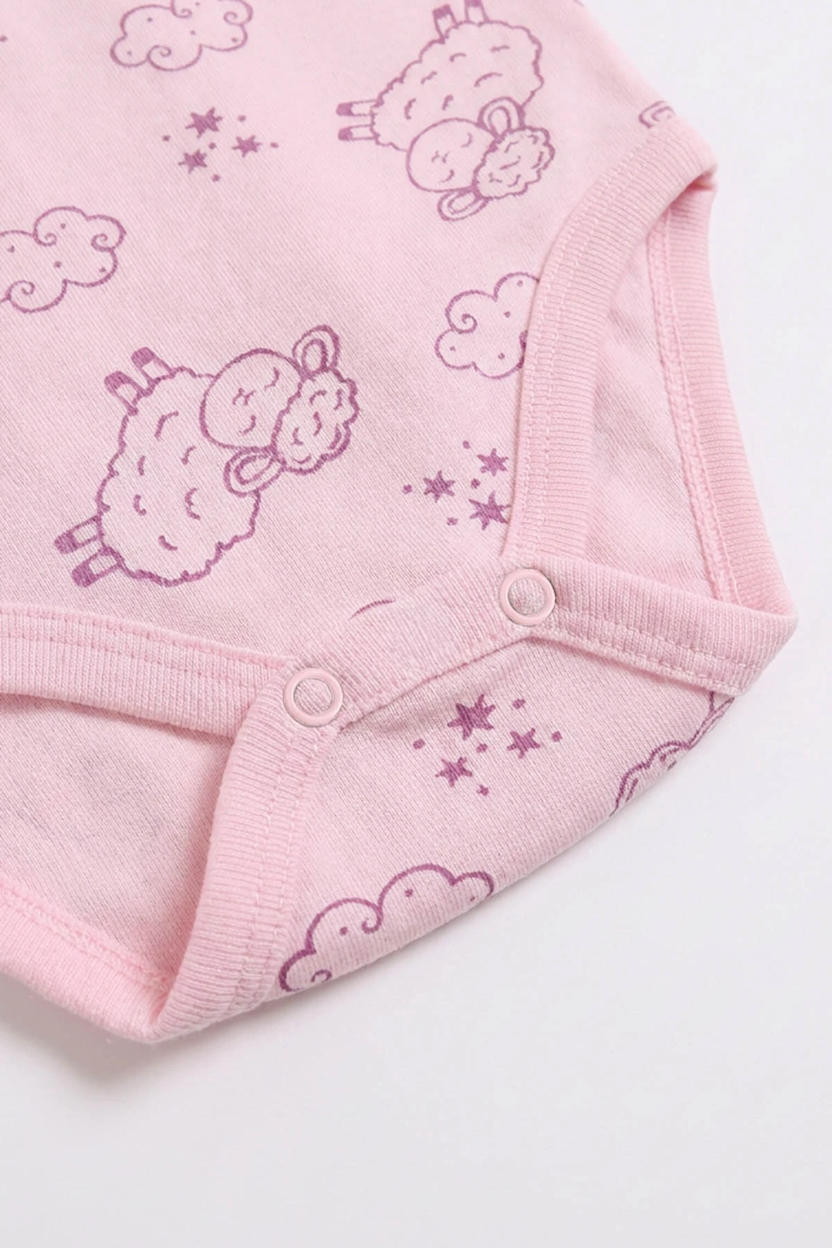 Pembe (0-3 Yaş) Kuzu Desenli Uzun Kol Bebek &Çocuk Çıtçıtlı Badi 482401