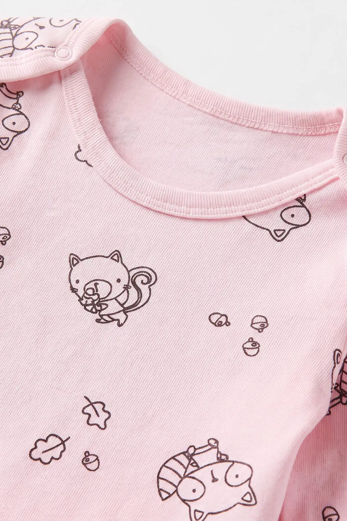 Pembe (0-3 Yaş) Rakun Desenli Uzun Kol Penye Bebek &Çocuk Çıtçıtlı Badi 488225