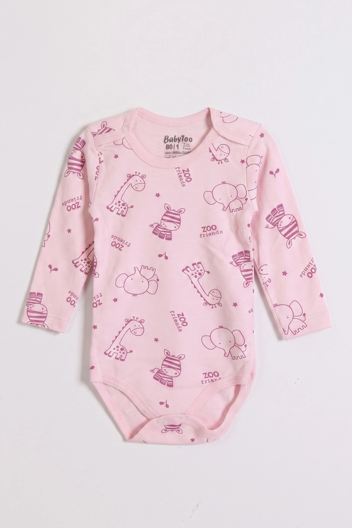 Pembe (0-3 Yaş) Safari Desenli Uzun Kol Bebek &Çocuk Çıtçıtlı Badi 482376