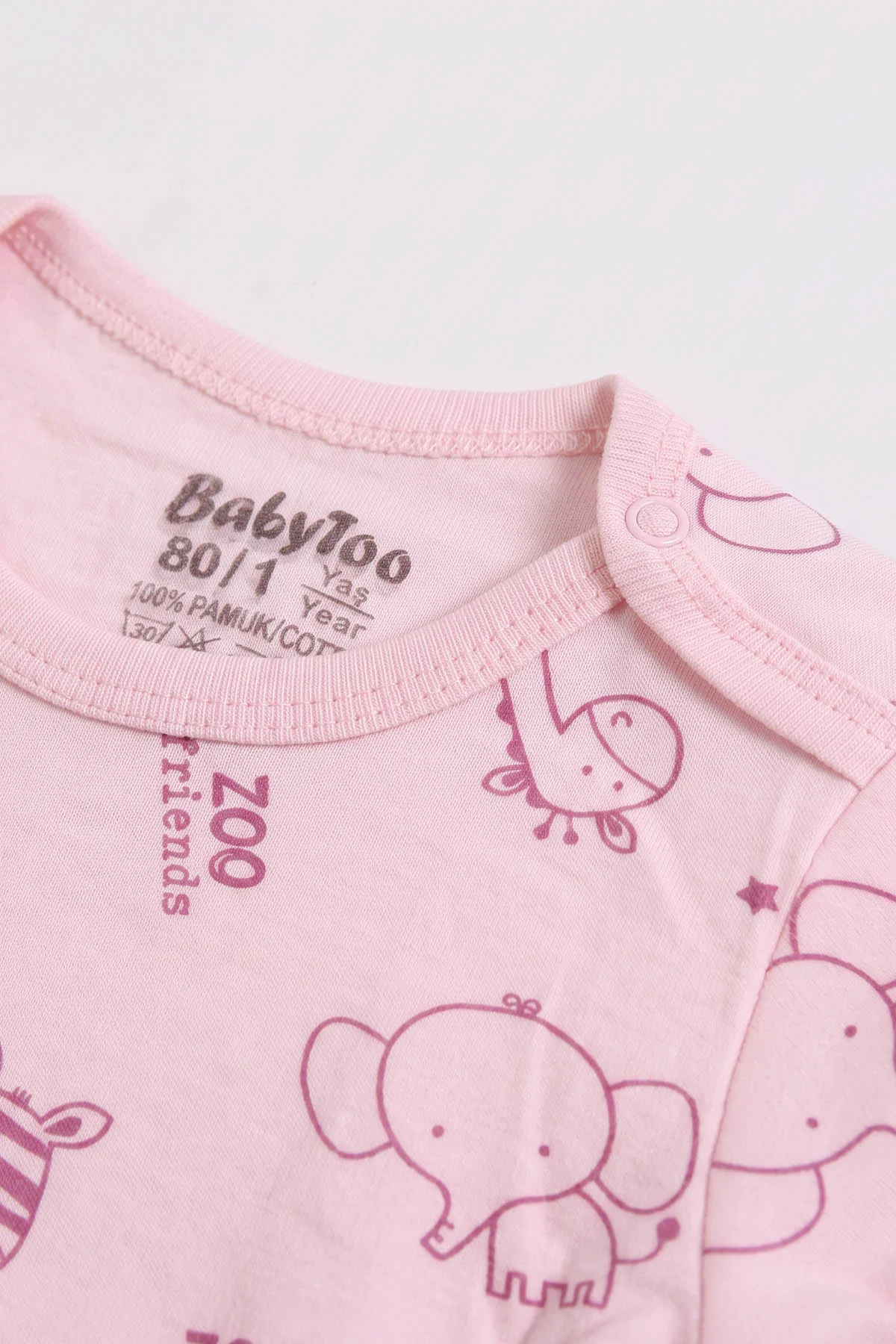 Pembe (0-3 Yaş) Safari Desenli Uzun Kol Bebek &Çocuk Çıtçıtlı Badi 482376