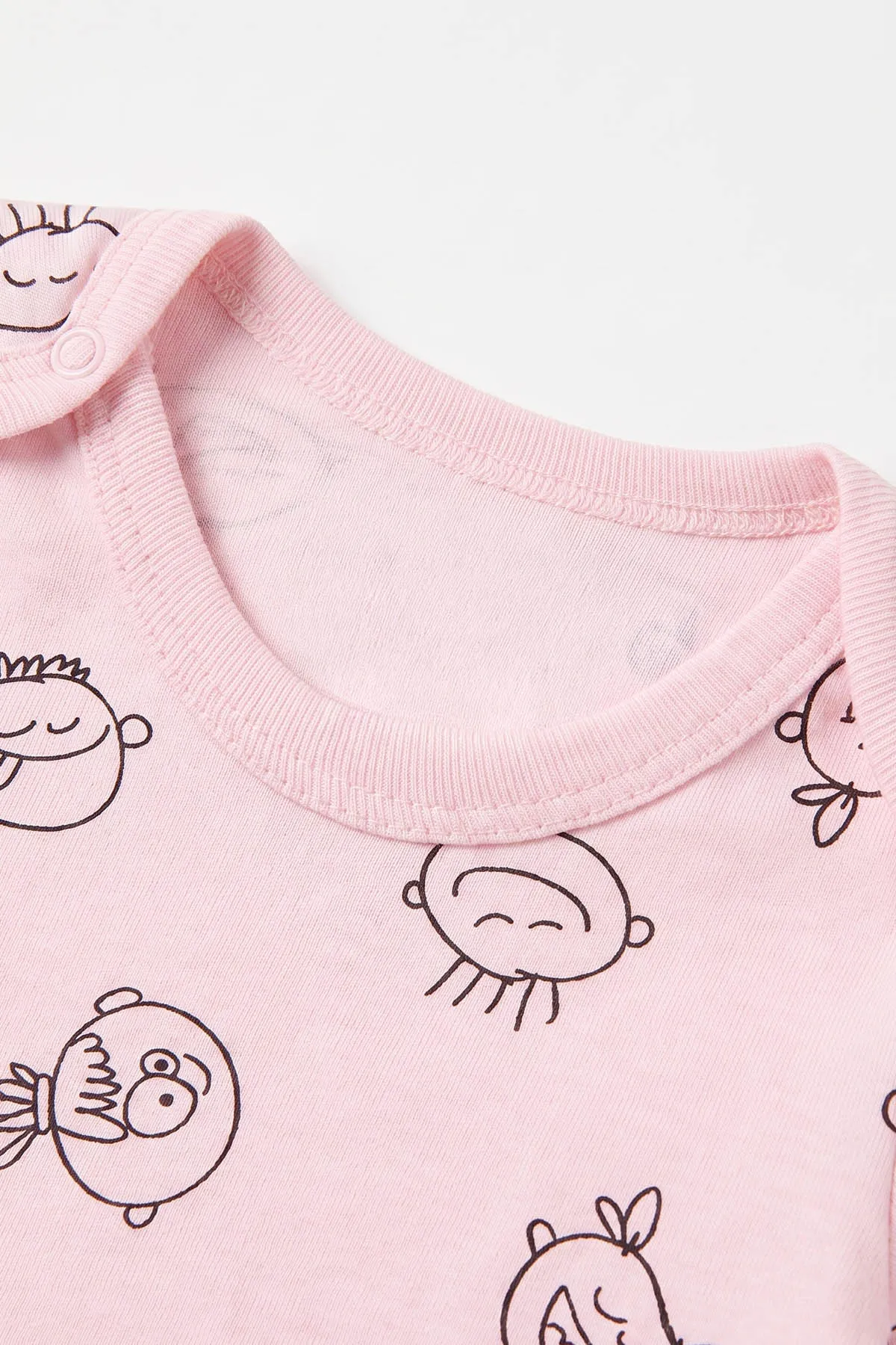 Pembe (0-3 Yaş)  Sevimli Surat Desenli Uzun Kol Bebek &Çocuk Çıtçıtlı Badi 482411