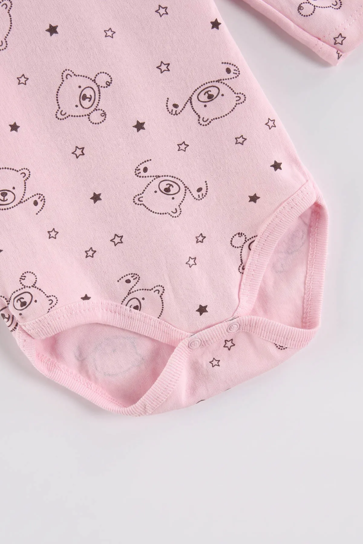 Pembe (0-3 Yaş)  Yıldızlı Ayı Desenli Uzun Kol Penye  Bebek &Çocuk Çıtçıtlı Badi 488227