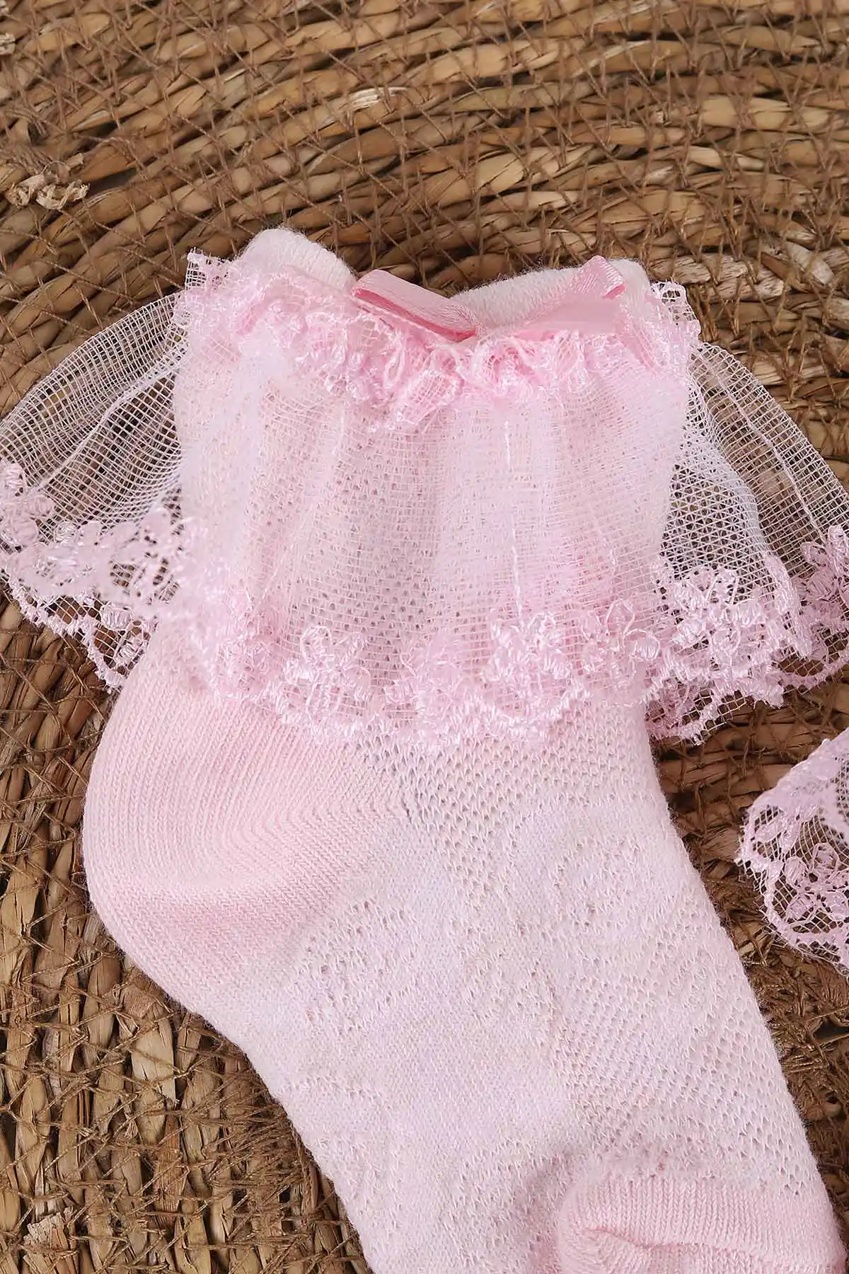 Pembe (0-4 Yaş) Bilekten Dantelli Kız Çocuk Çorap 440697