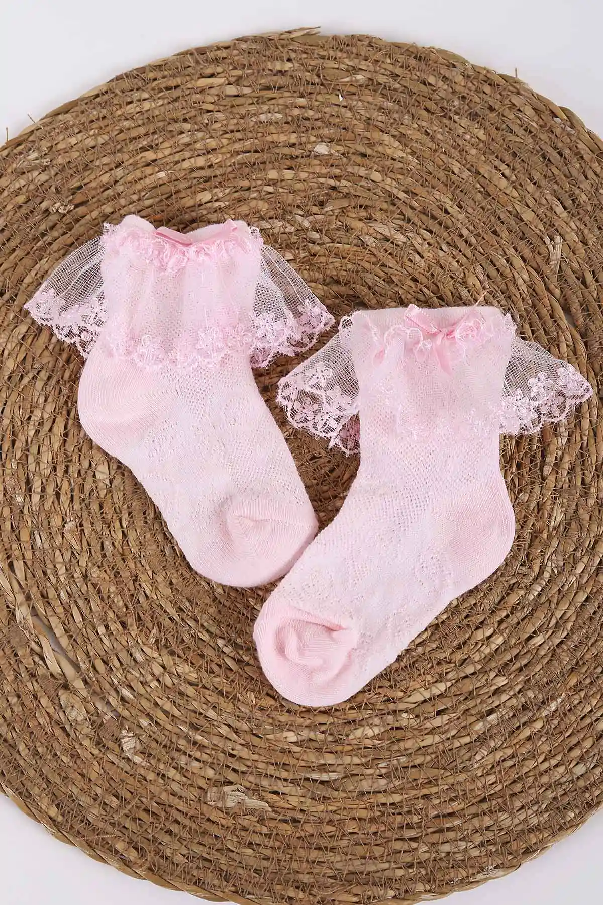 Pembe (0-4 Yaş) Bilekten Dantelli Kız Çocuk Çorap 440697