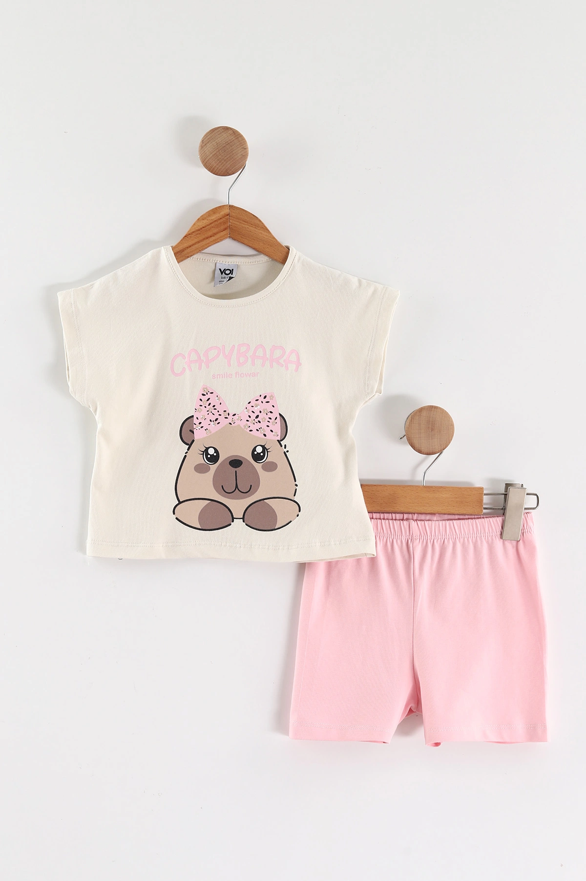 Pembe (0-4 Yaş) Capybara Baskılı Tişörtlü Şortlu Süprem Kız Çocuk Yazlık Takım 461129
