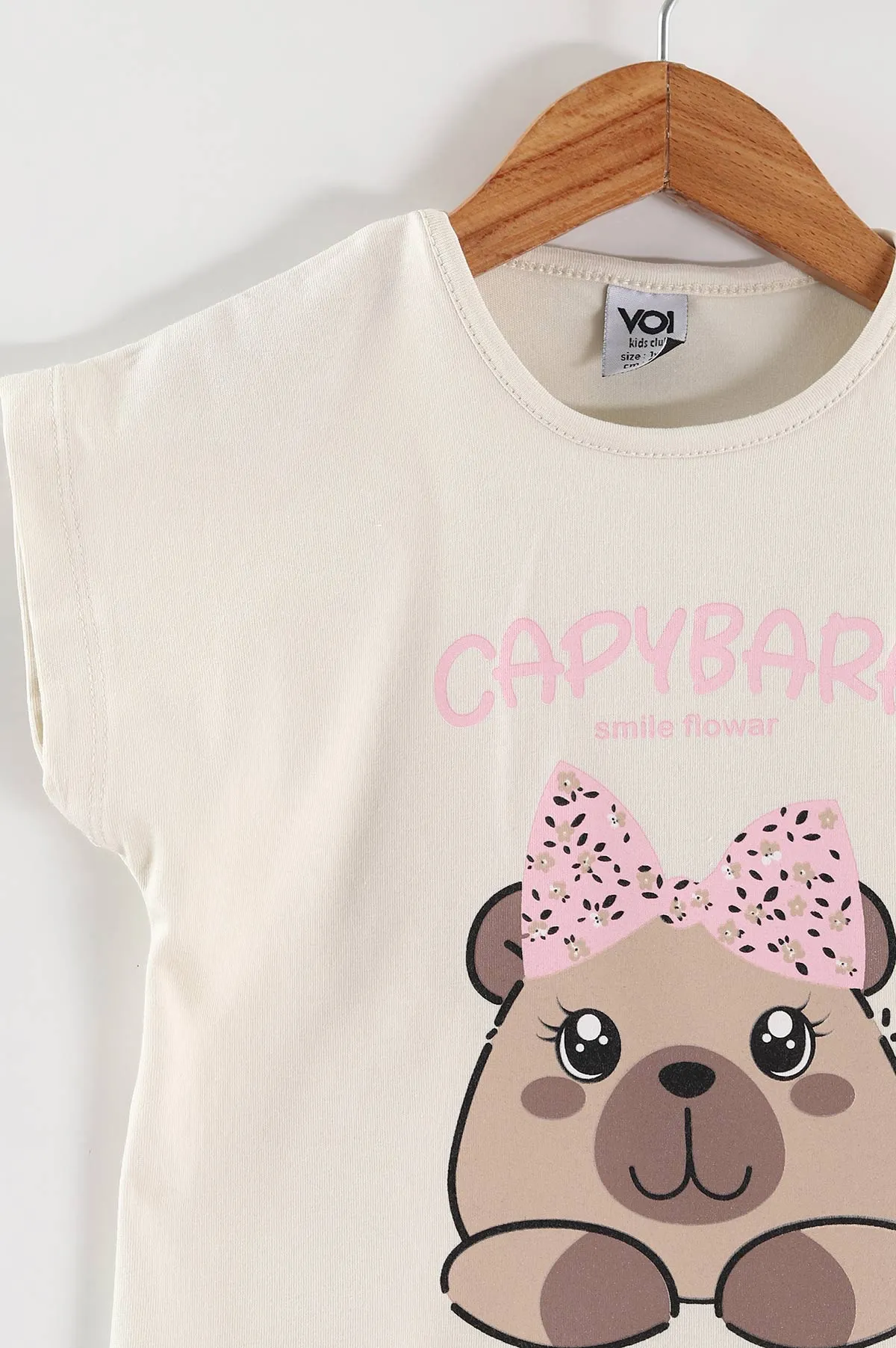 Pembe (0-4 Yaş) Capybara Baskılı Tişörtlü Şortlu Süprem Kız Çocuk Yazlık Takım 461129