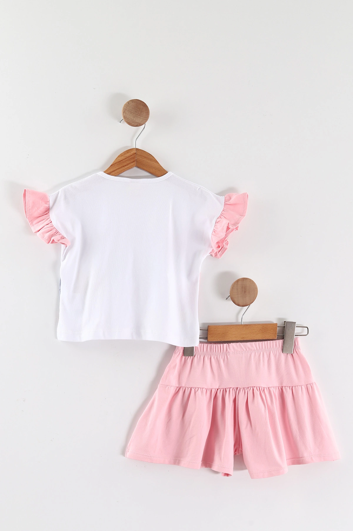 Pembe (0-4 Yaş ) Çiçek Baskılı Koldan Fırfırlı Şortlu Süprem Kız Çocuk Yazlık Takım 457628