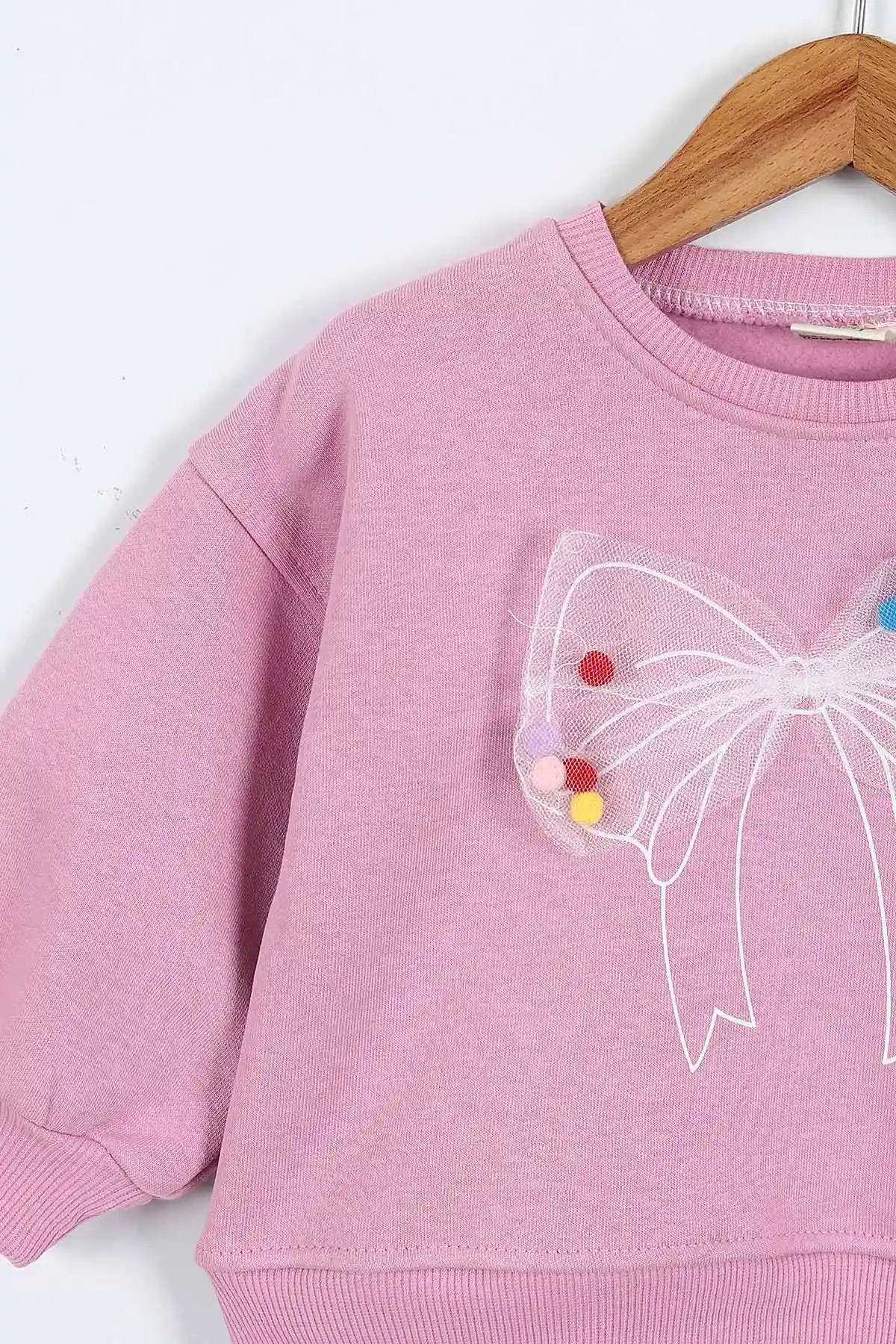 Pembe (0-4 Yaş) Fiyonk Detaylı  3  İp Şardonlu Kız Çocuk Sweatshirt 415017