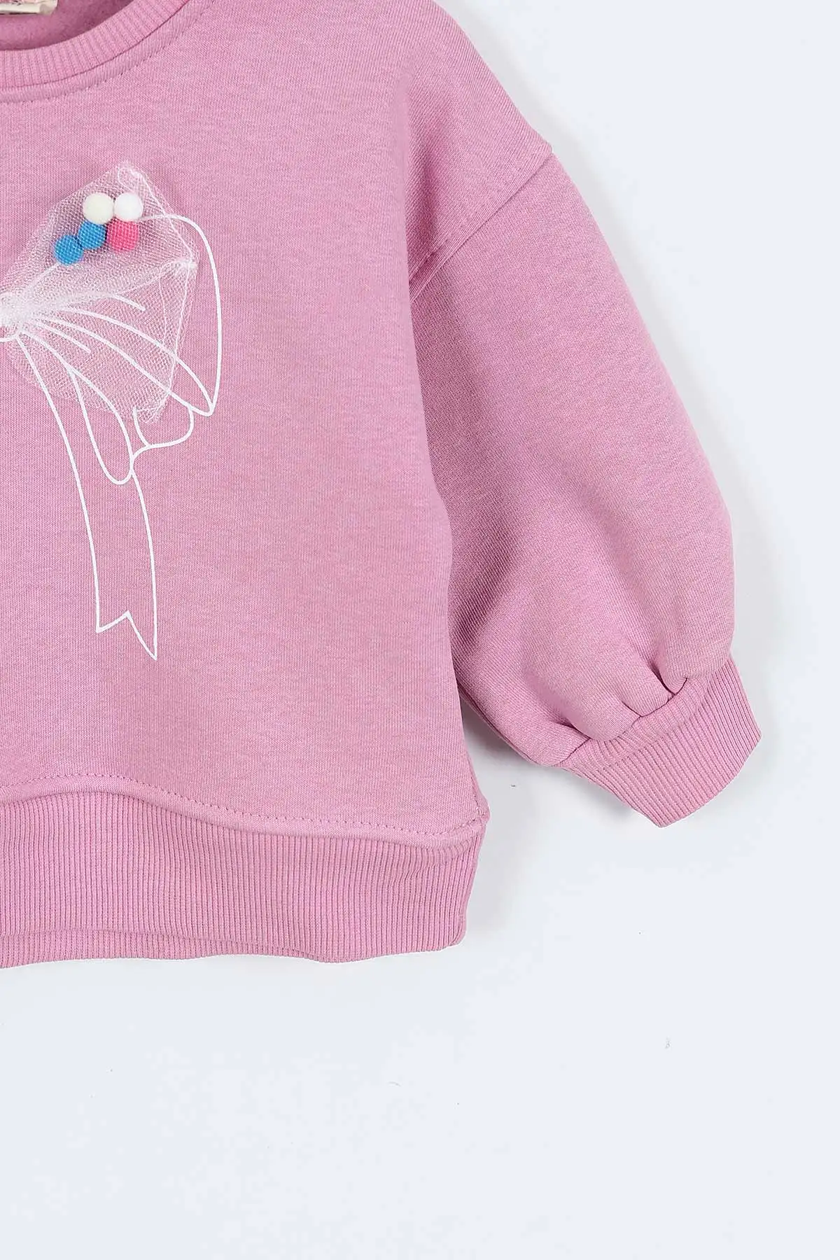 Pembe (0-4 Yaş) Fiyonk Detaylı  3  İp Şardonlu Kız Çocuk Sweatshirt 415017