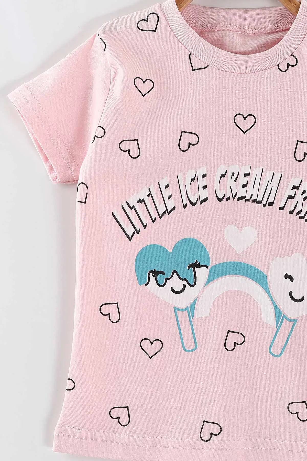 Pembe (0-4 Yaş) Ice Cream Baskılı  Tişörtlü ve Şortlu Kız Çocuk Yazlık Takım 468399