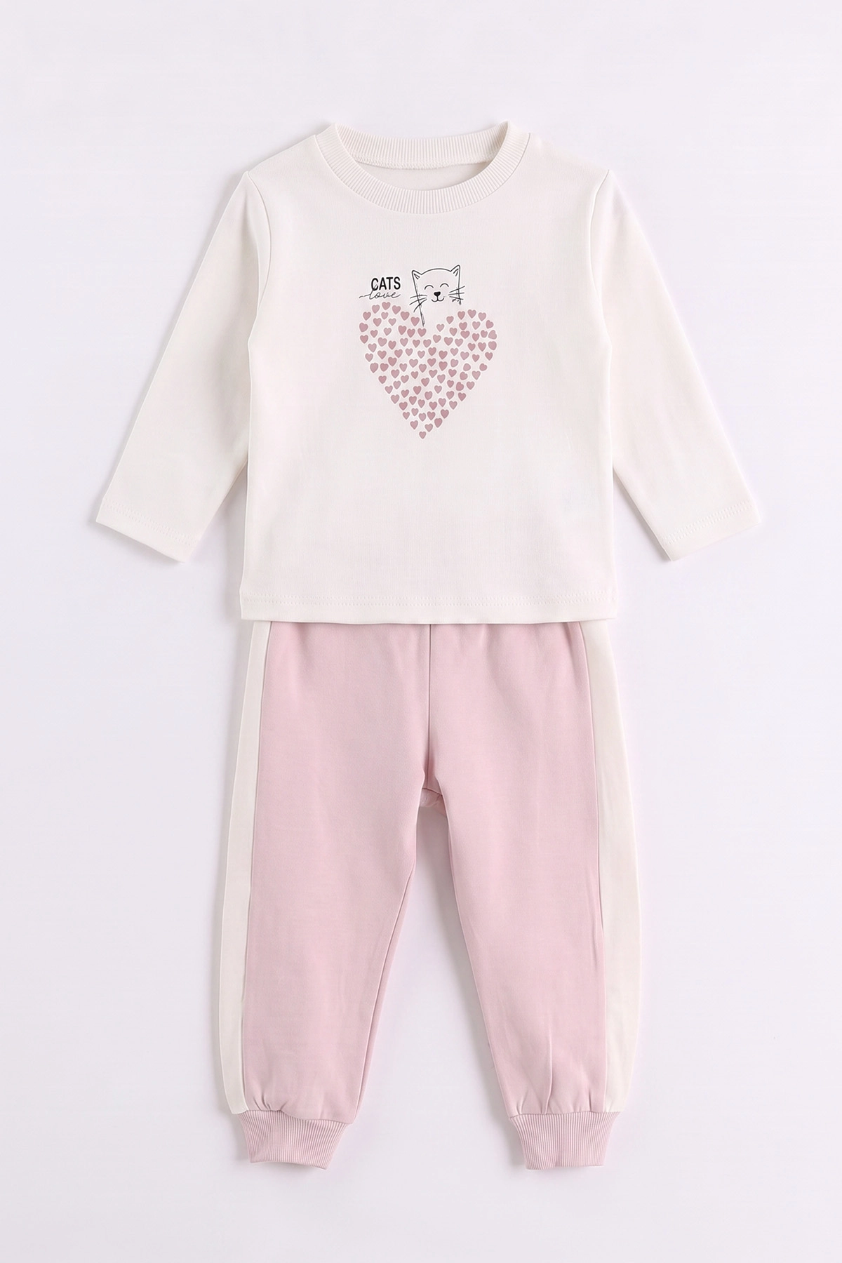 Pembe (0-4 Yaş) Kalp Baskılı Kapüşonlu Fermuarlı Hırkalı Kız Çocuk 2 İp 3'lü Takım 471477