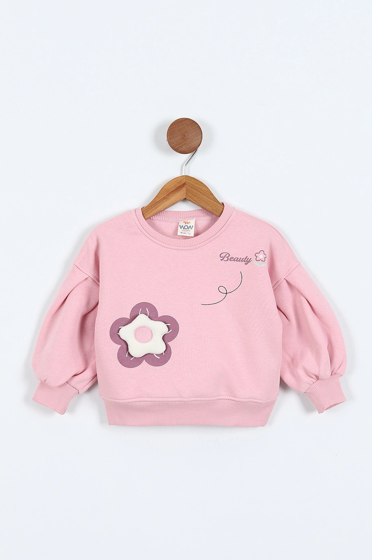 Pembe (0-4 Yaş)Çiçek Nakışlı Baskılı  3 İp Şardonlu Kız Çocuk Sweatshirt 417582