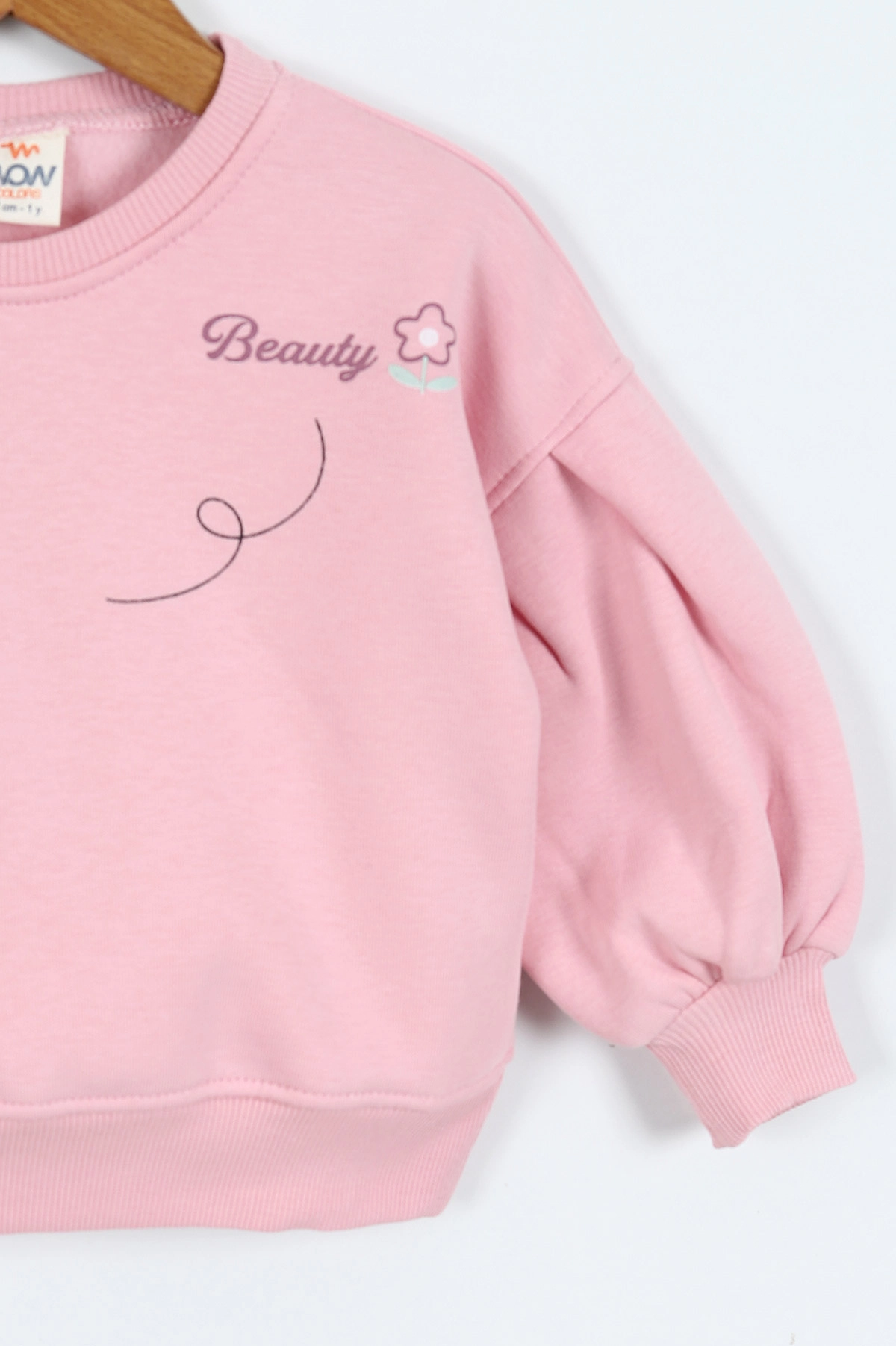 Pembe (0-4 Yaş)Çiçek Nakışlı Baskılı  3 İp Şardonlu Kız Çocuk Sweatshirt 417582