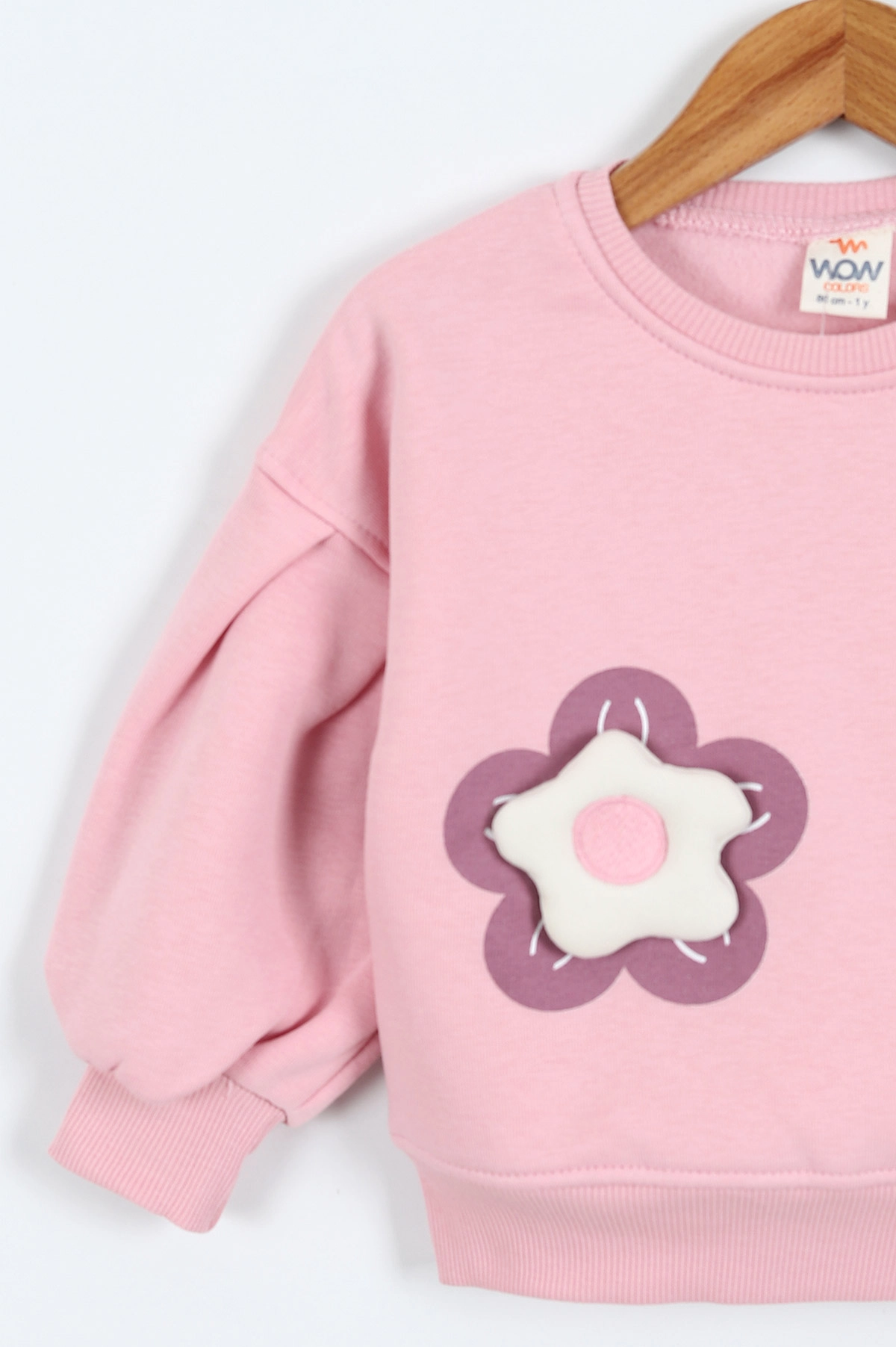 Pembe (0-4 Yaş)Çiçek Nakışlı Baskılı  3 İp Şardonlu Kız Çocuk Sweatshirt 417582