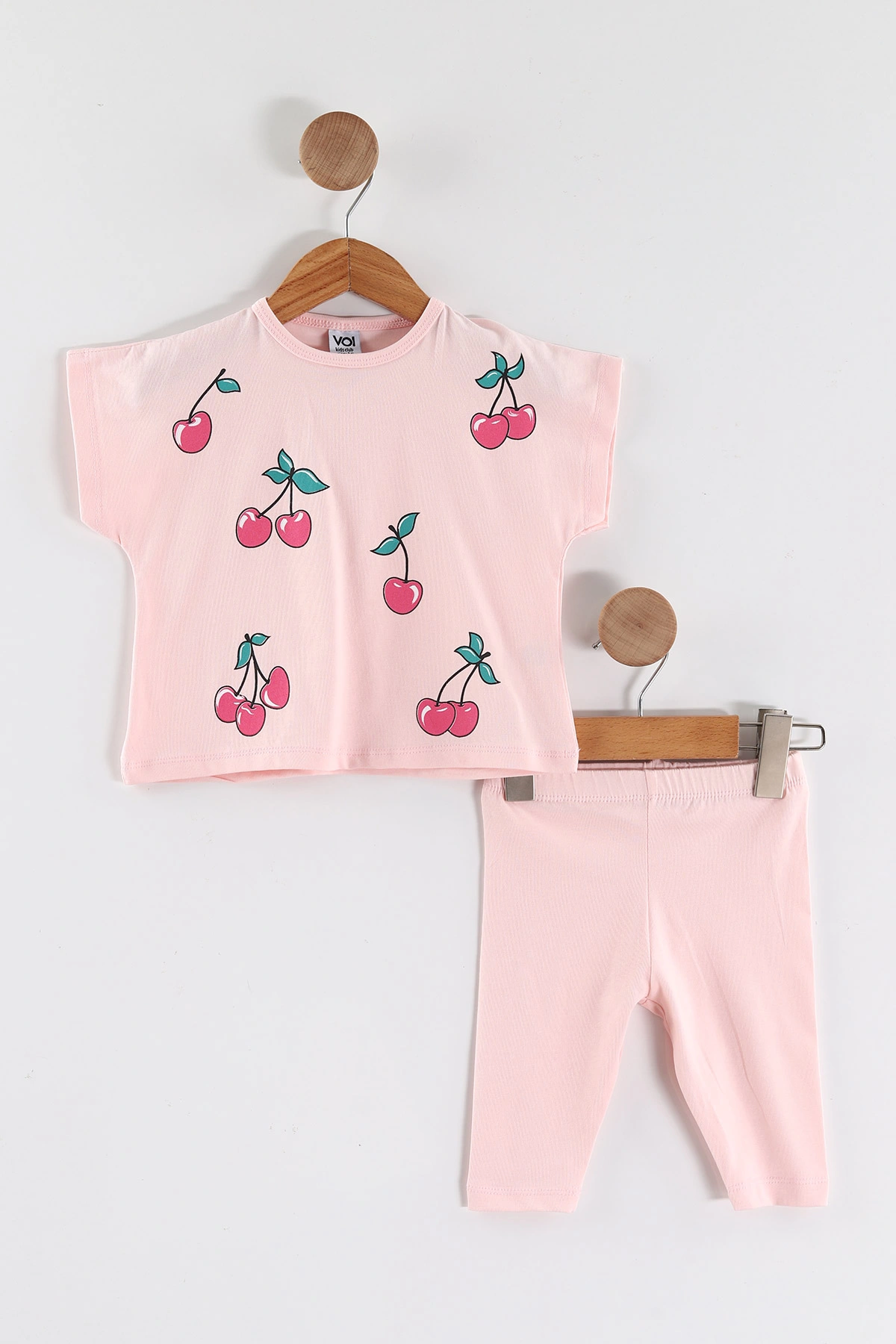 Pembe (0-4 Yaş)Kiraz Baskılı Tişörtlü Taytlı Kız Çocuk 2'li Takım 457211