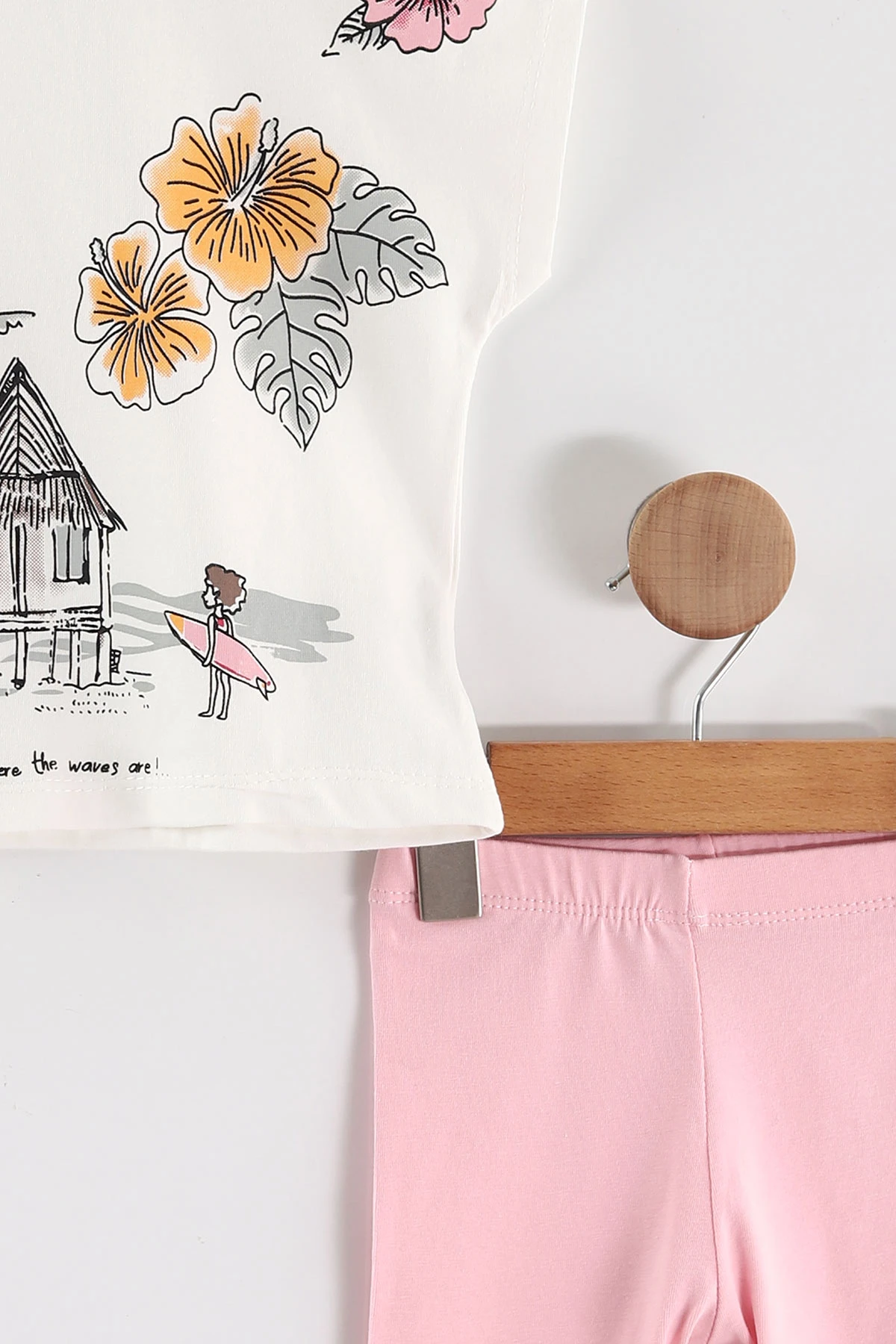 Pembe (0-4 Yaş)Palmiye Baskılı Taytlı Kız Çocuk Yazlık Takım 459820