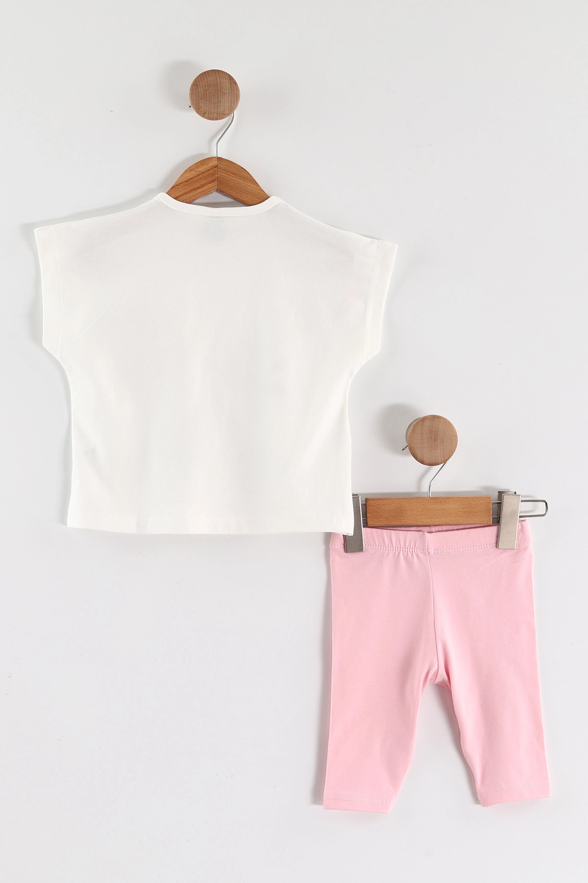 Pembe (0-4 Yaş)Palmiye Baskılı Taytlı Kız Çocuk Yazlık Takım 459820