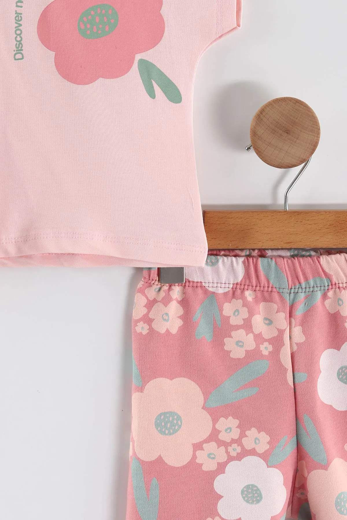 Pembe (0-4 Yaş)Papatya Baskılı Şortlu Kız Çocuk Yazlık Takım 459807