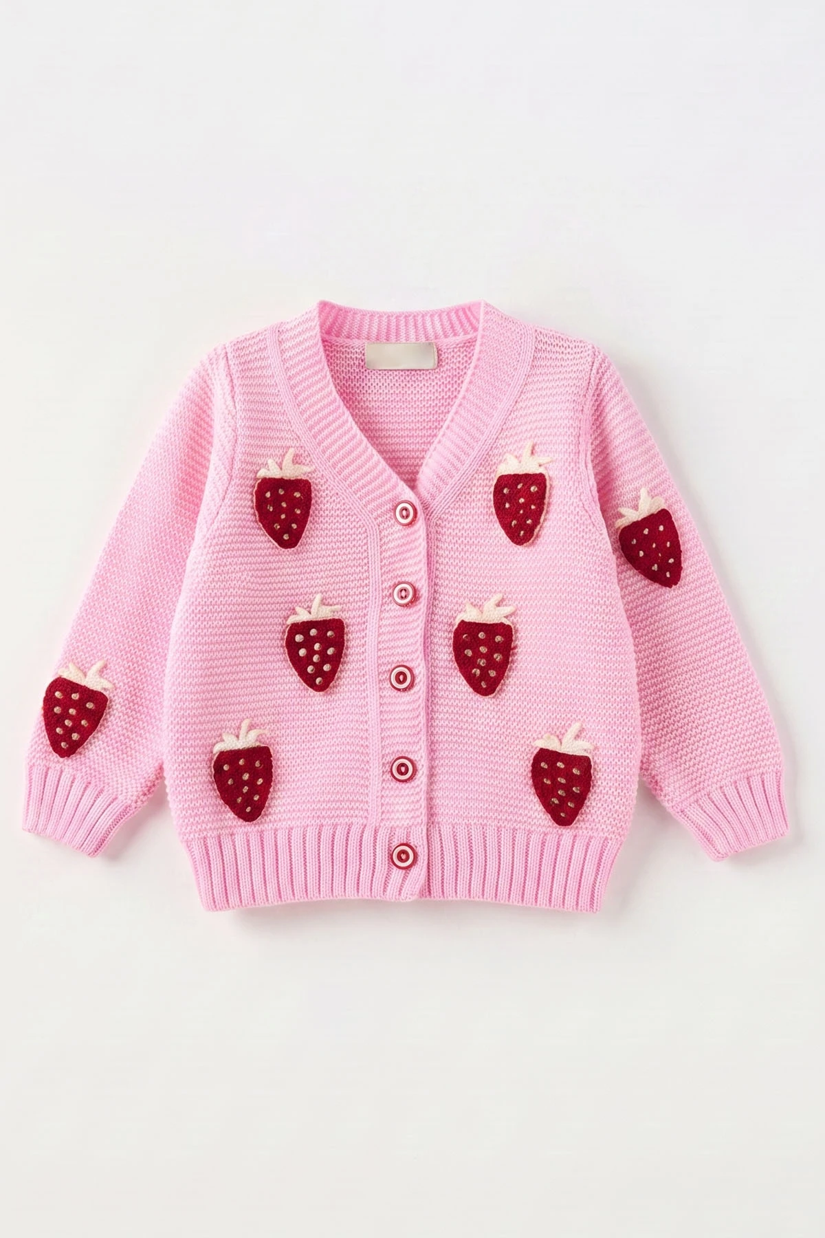 Pembe (0-5 Yaş) Çilek Nakışlı Düğmeli Kız Çocuk Hırka 474408