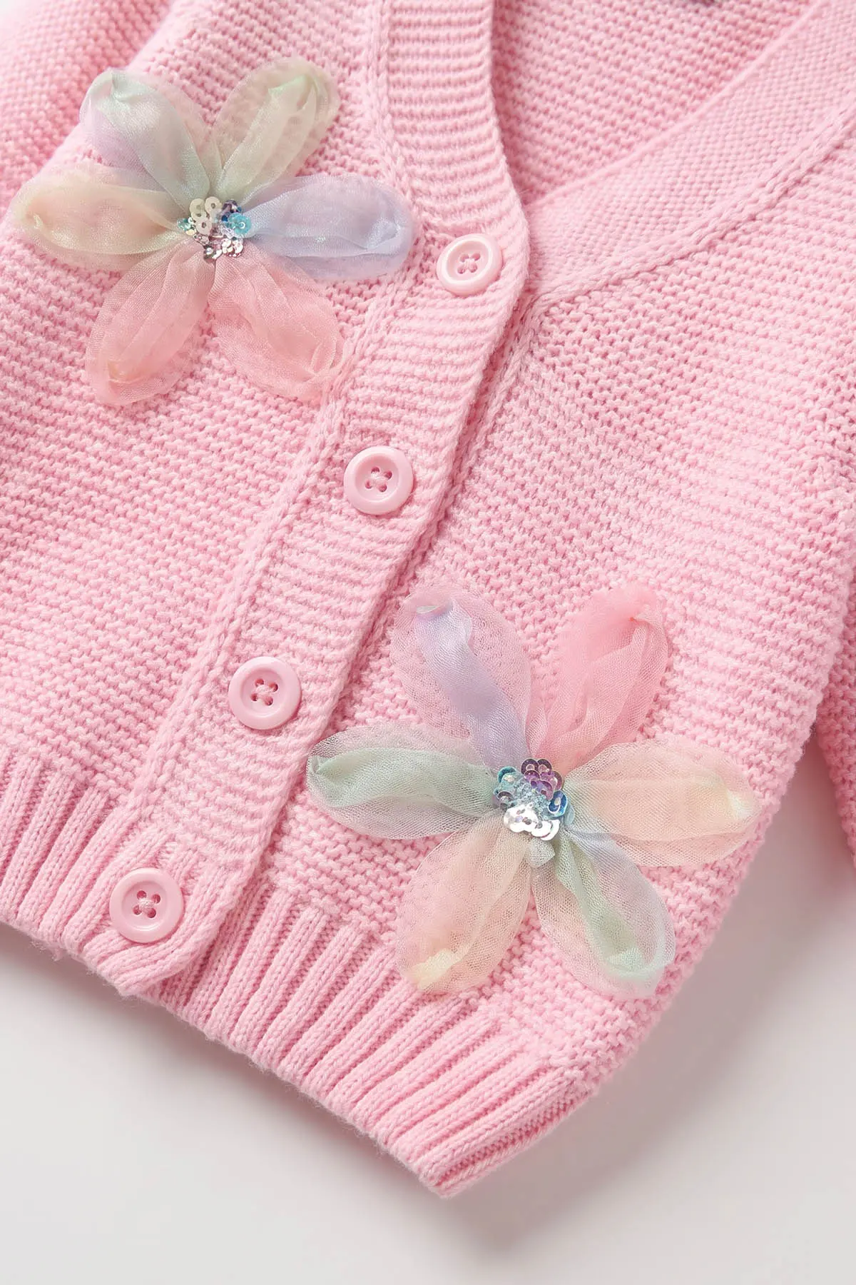 Pembe (0-5 Yaş) Düğmeli Çiçekli Kız Çocuk Hırka 474228
