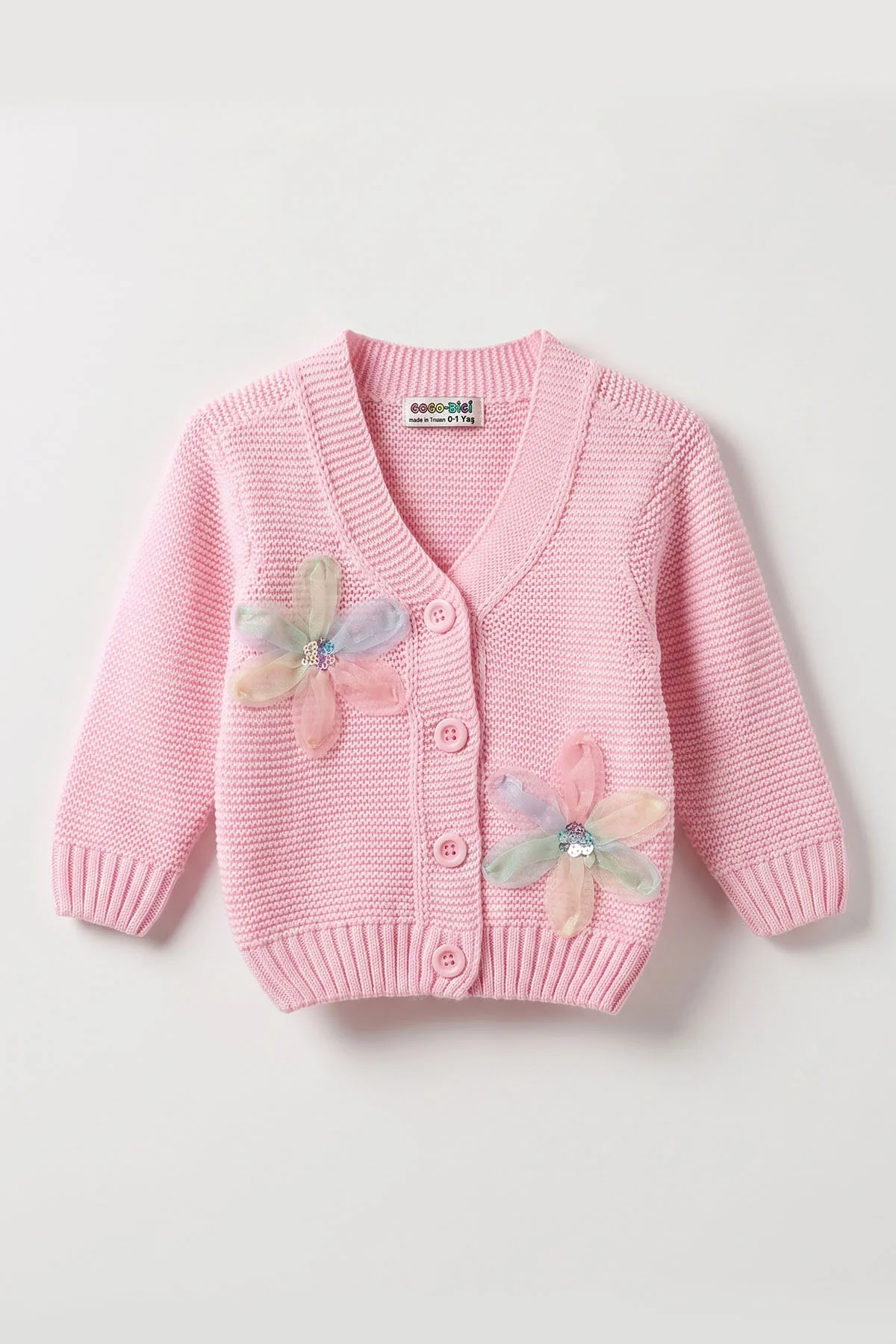 Pembe (0-5 Yaş) Düğmeli Çiçekli Kız Çocuk Hırka 474228