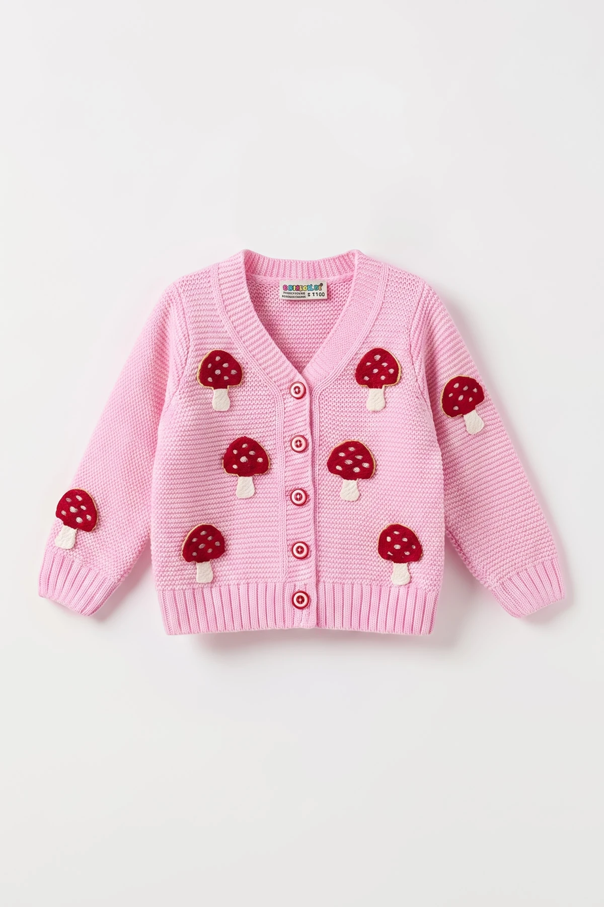 Pembe (0-5 Yaş) Mantar Figürlü Düğmeli Kız Çocuk Hırka 474394