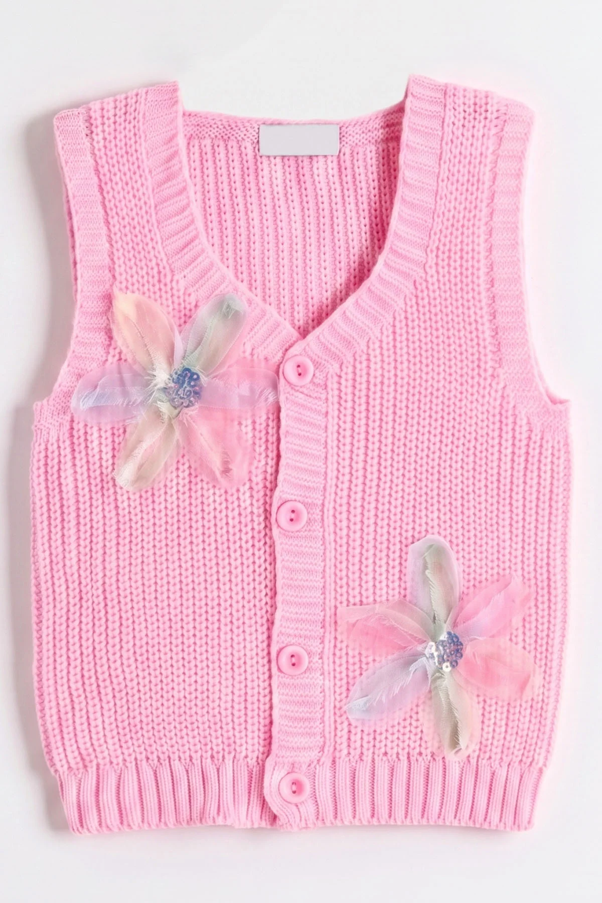 Pembe (0-5 Yaş) Pullu Çiçek Motifli Düğmeli Kız Çocuk Yelek 474425