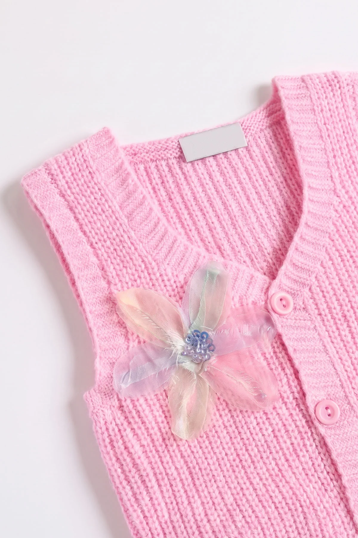 Pembe (0-5 Yaş) Pullu Çiçek Motifli Düğmeli Kız Çocuk Yelek 474425