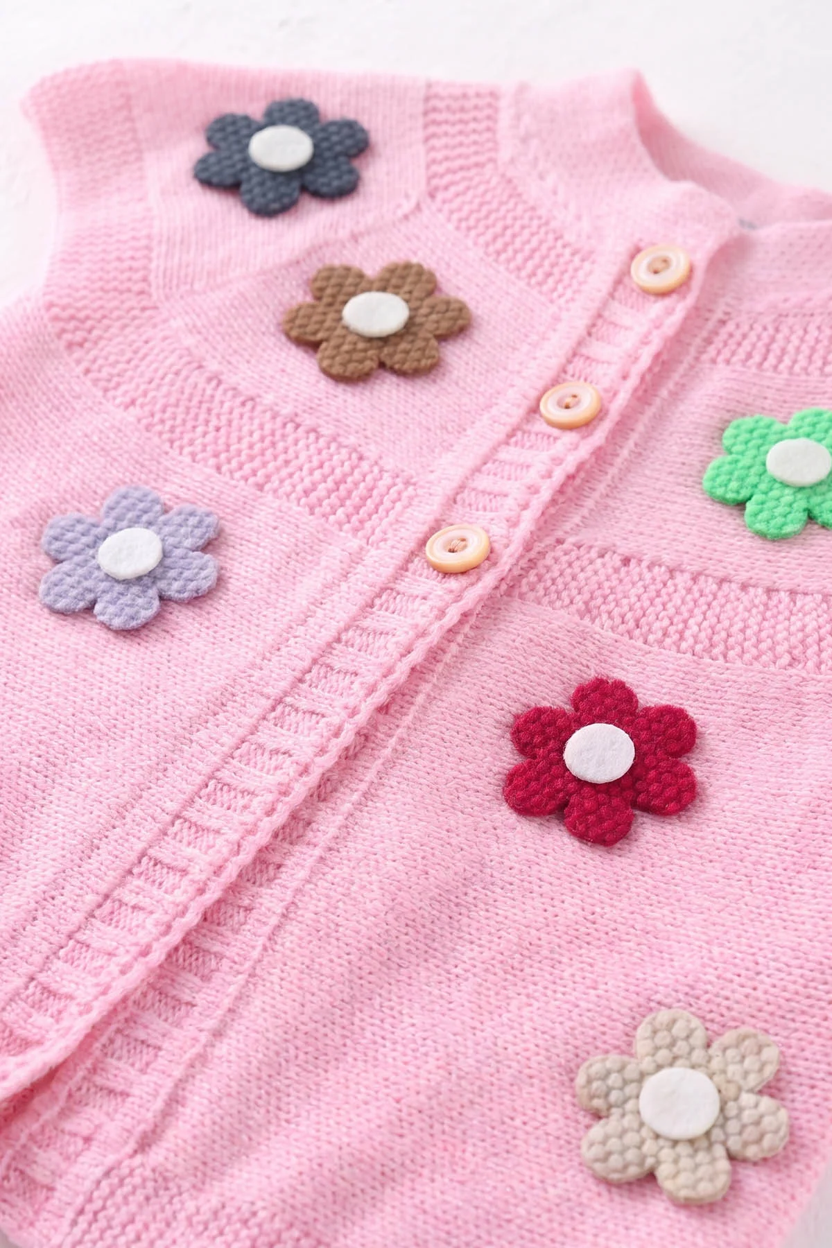 Pembe (0-5 Yaş) Renkli Çiçekli Düğmeli Kız Çocuk Yelek 474240