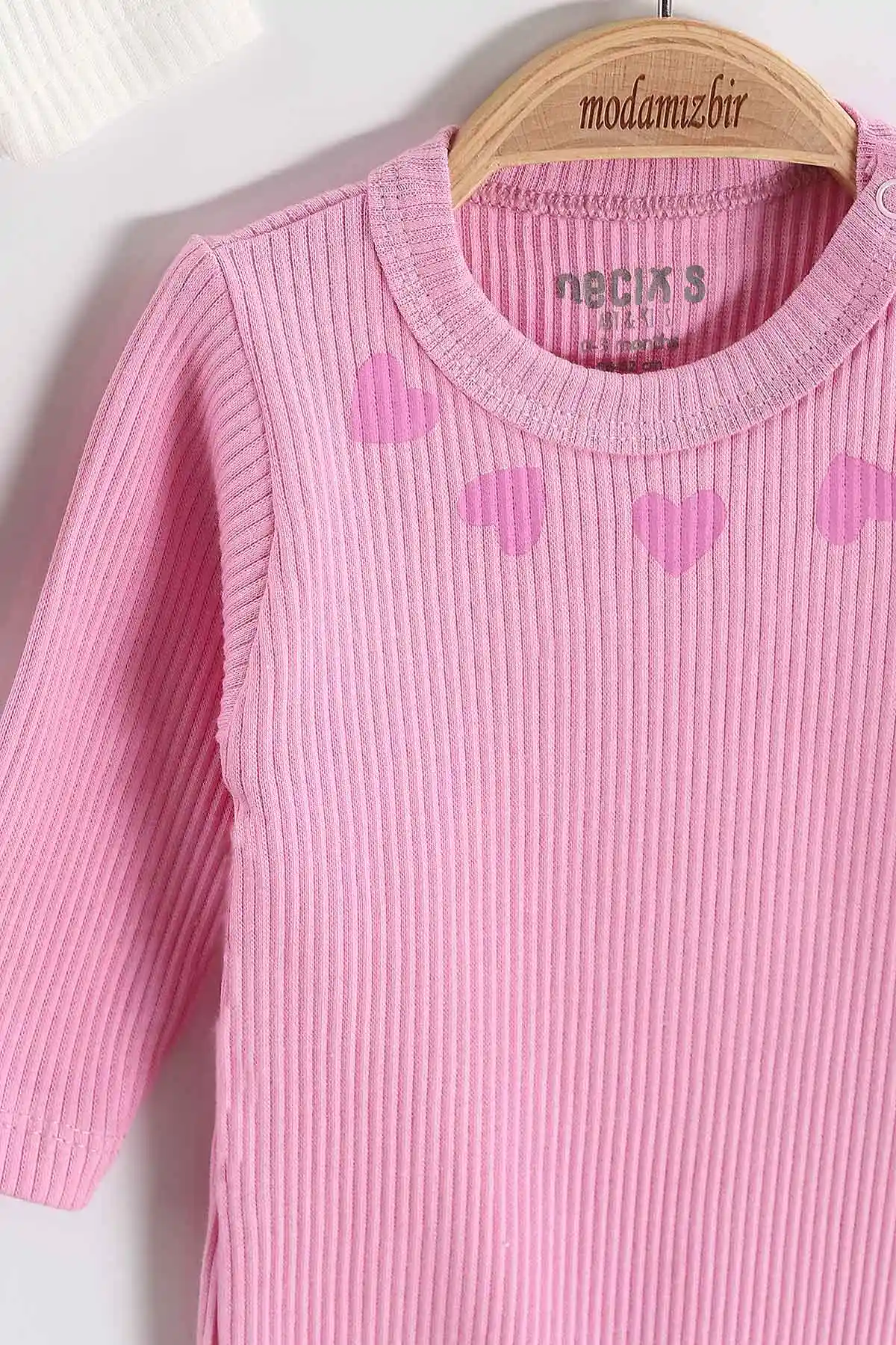 Pembe (0-6 Ay) Kalp Baskılı  Raporlu Uzun Kol 3'lü Kız Bebek Çıtçıtlı Badi 469242