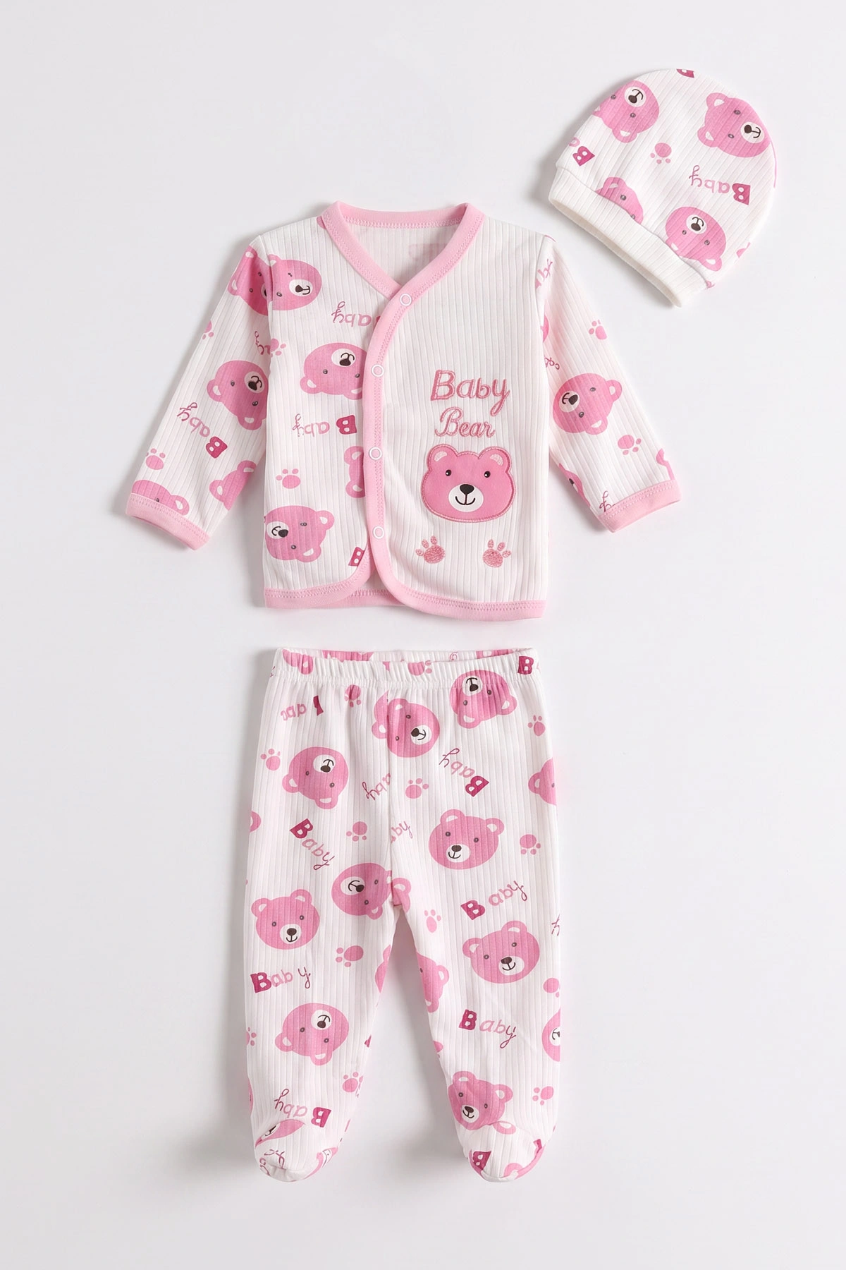 Pembe (0-6 Ay) Koala Baskılı Patikli Şapkalı  Raporlu Bebek Zıbın Seti 477329
