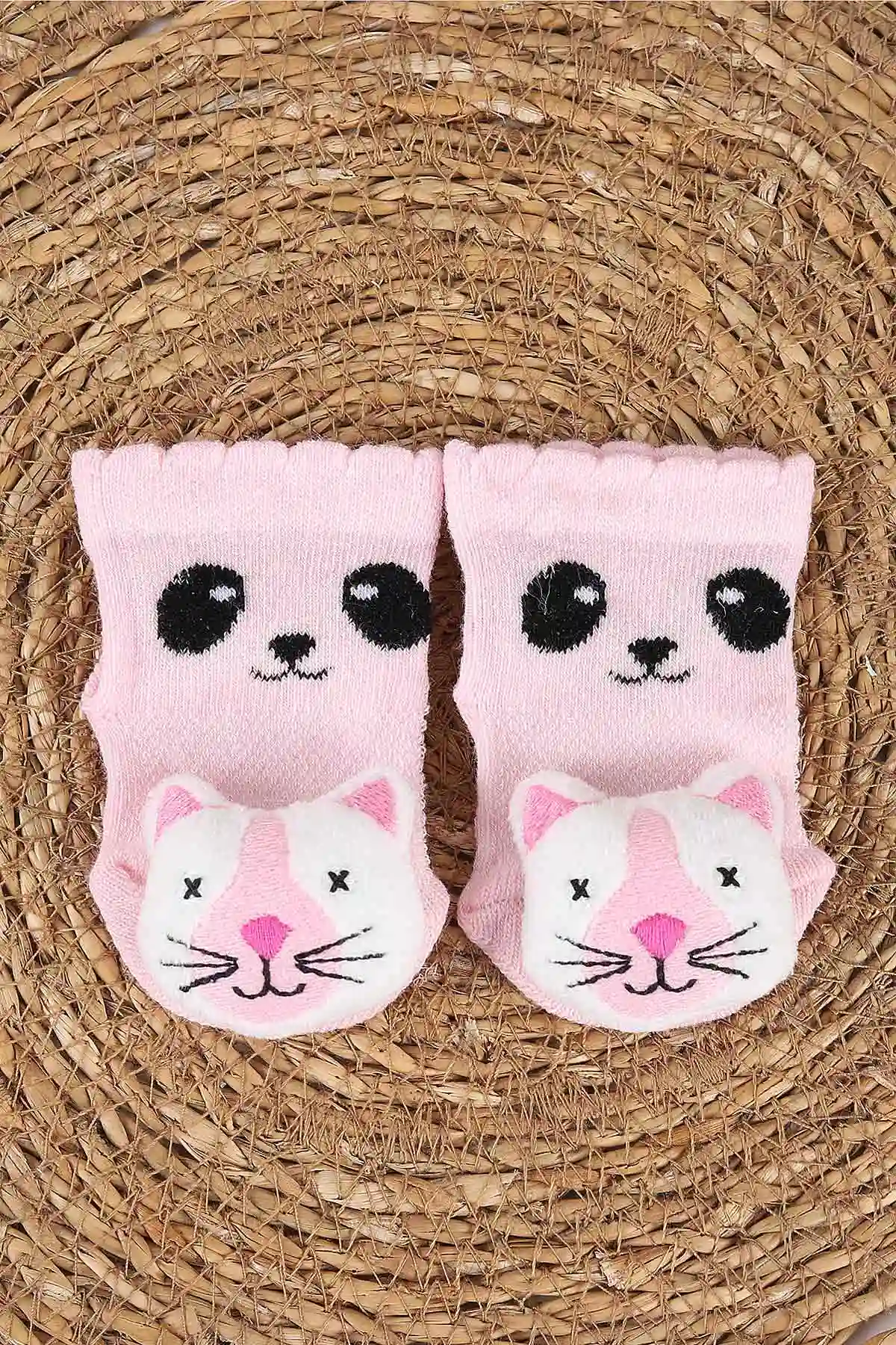 Pembe (0-6 Ay) Oyuncak Nakışlı Kız Bebek Çorap 467489