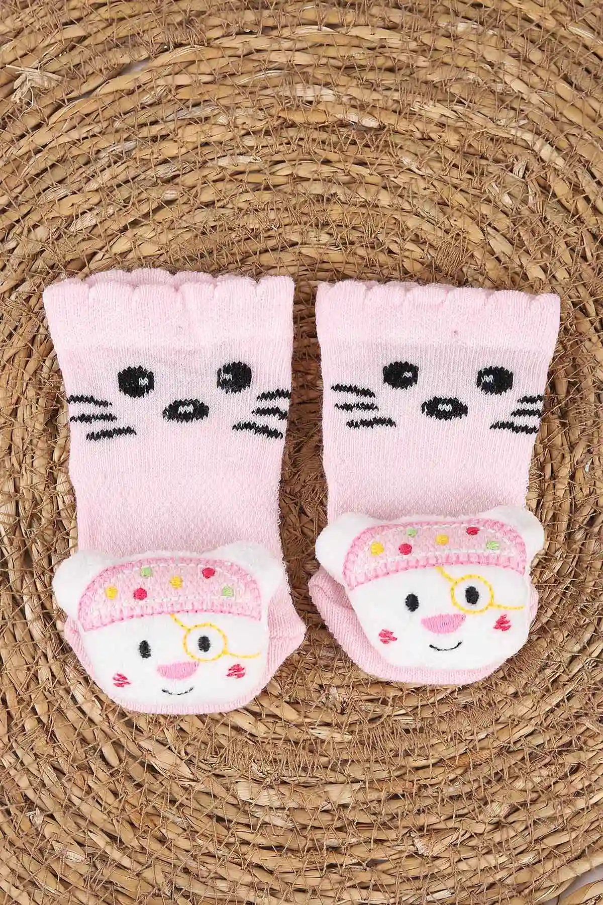 Pembe (0-6 Ay) Oyuncak Nakışlı Kız Bebek Çorap 467494