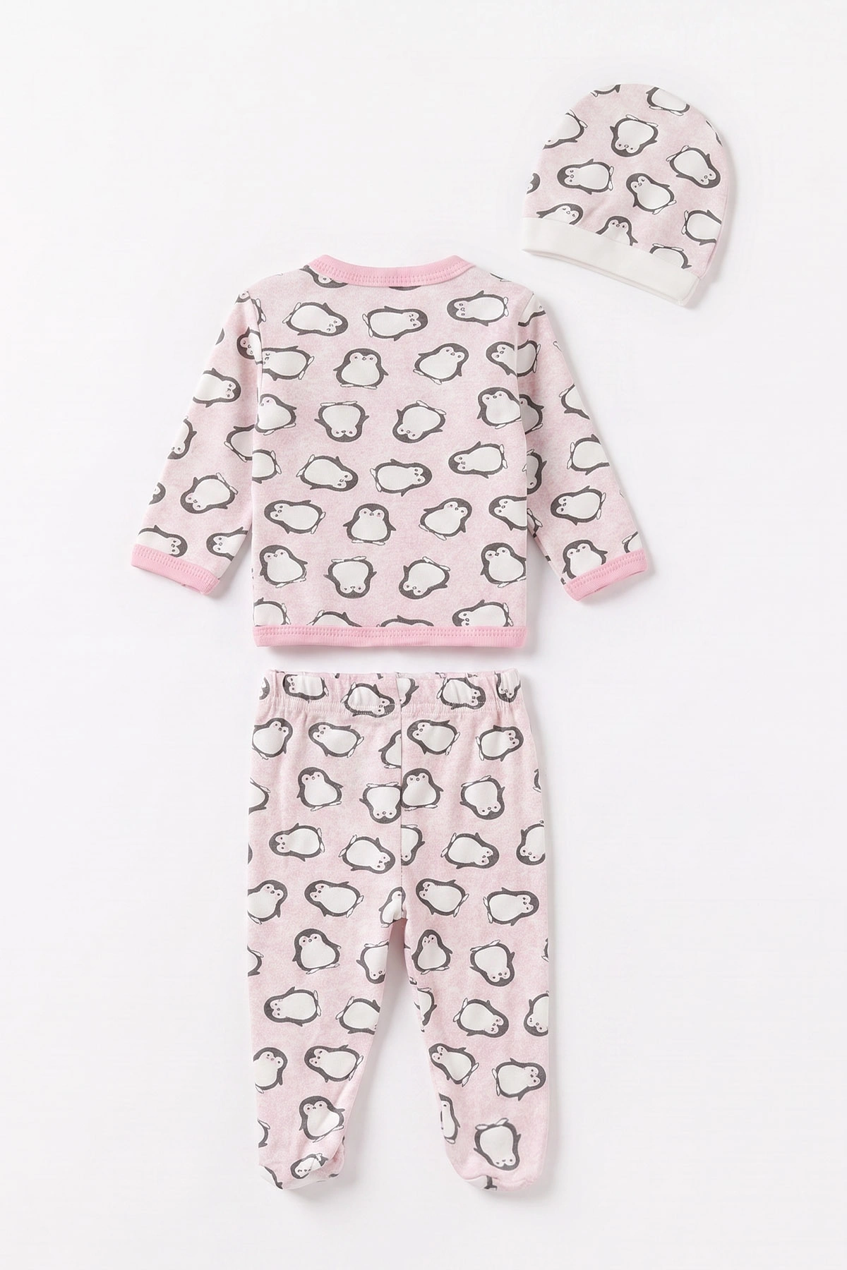 Pembe (0-6 Ay) Penguen Baskılı Patikli Şapkalı Bebek Zıbın Seti 477326