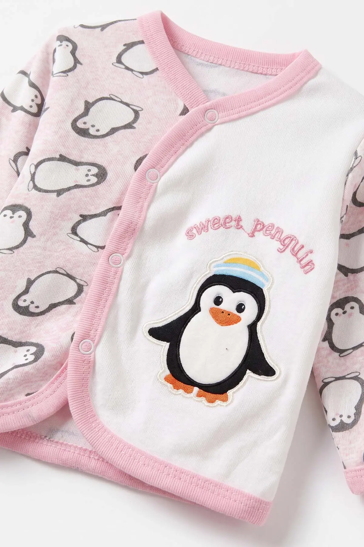 Pembe (0-6 Ay) Penguen Baskılı Patikli Şapkalı Bebek Zıbın Seti 477326