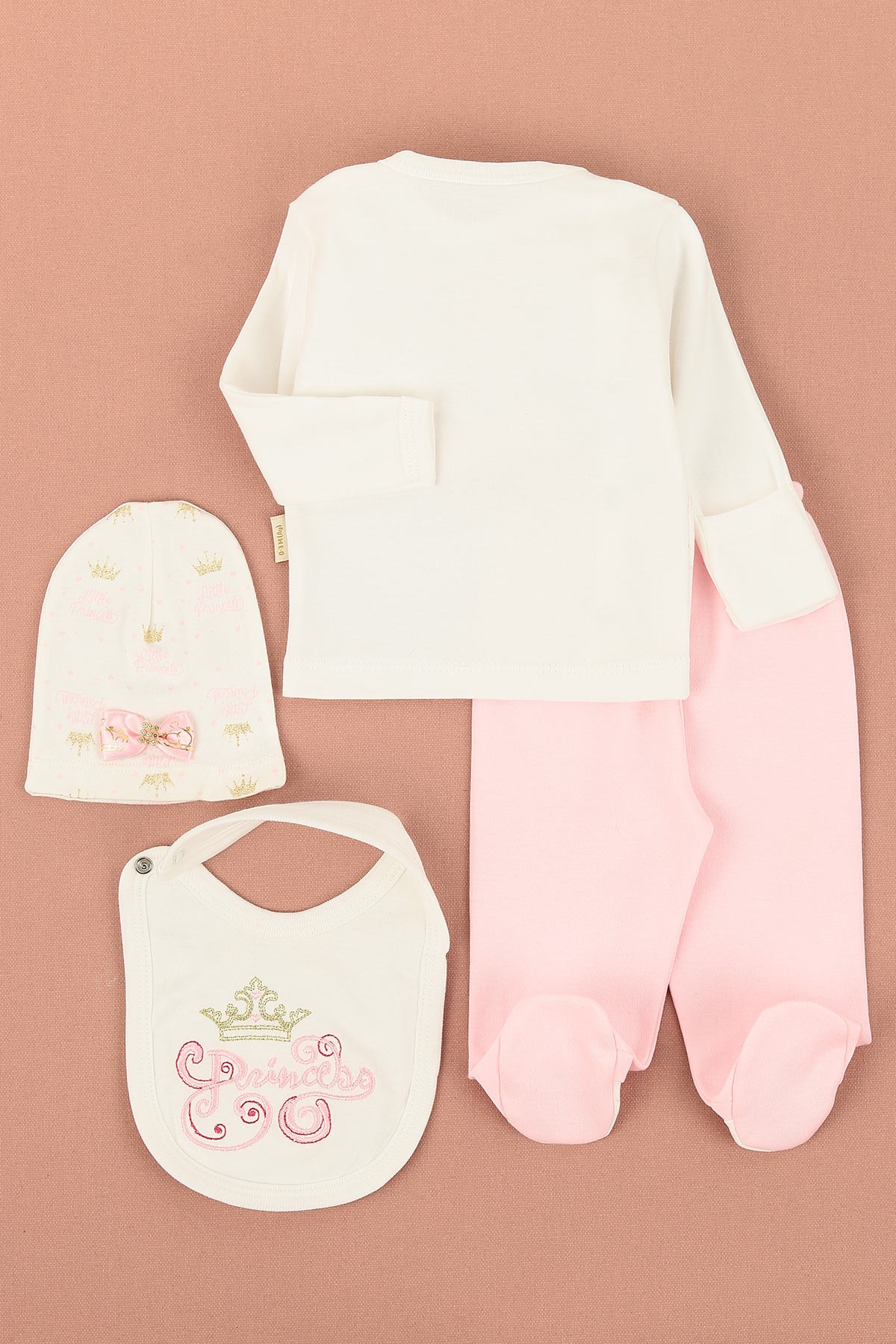 Pembe (0-6 Ay) Prenses Nakışlı Kurdeleli 4'lü Kız Çocuk Takım 148128