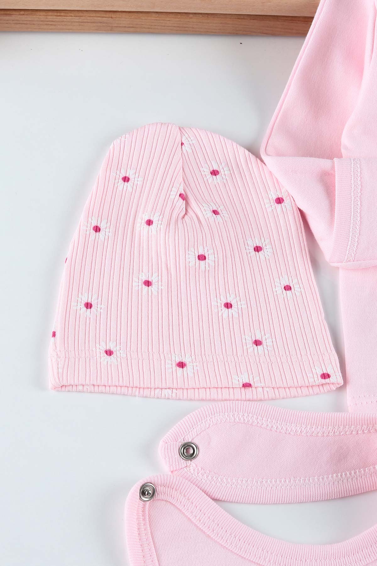 Pembe (0-6 Ay) Tavşan Ayı Nakışlı Çiçek Baskılı Kız Bebe Takım 201160