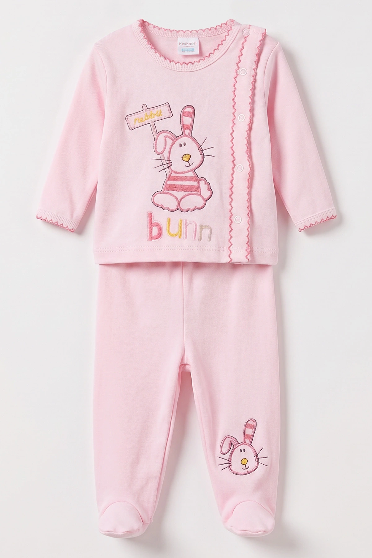 Pembe (0-6 Ay) Tavşan Nakışlı Penye Bebek Zıbın Seti 500431