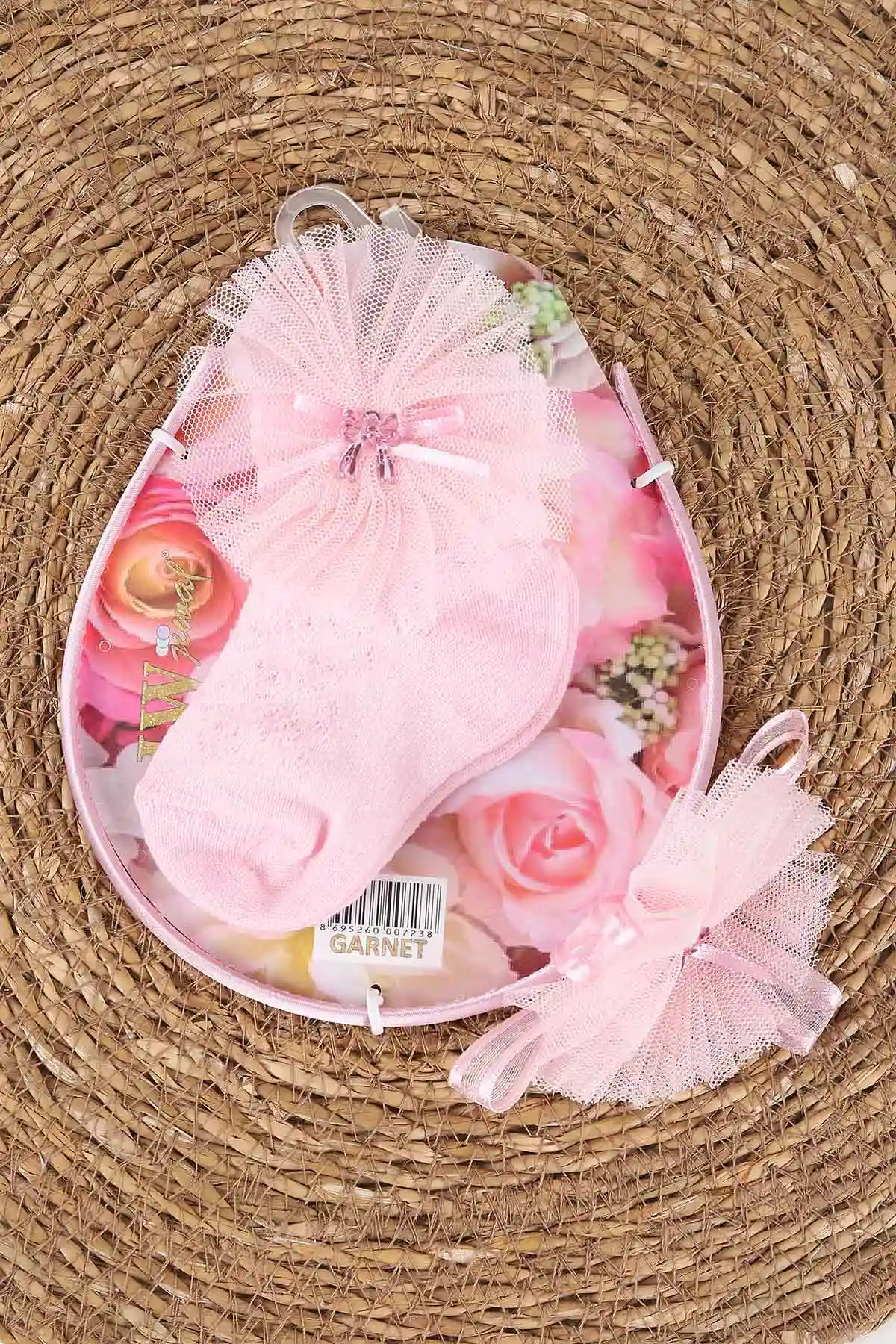 Pembe (0-6 Ay) Tüllü Fiyonklu Kız Bebek Taç ve Çorap Seti 467507