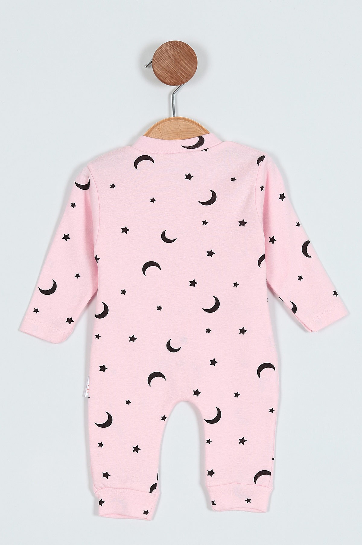 Pembe (0-9 Ay) Ay Yıldız Desenli Çıtçıtlı Kız Bebe Tulum 203406
