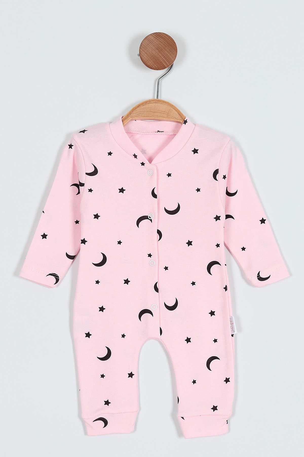 Pembe (0-9 Ay) Ay Yıldız Desenli Çıtçıtlı Kız Bebe Tulum 203406