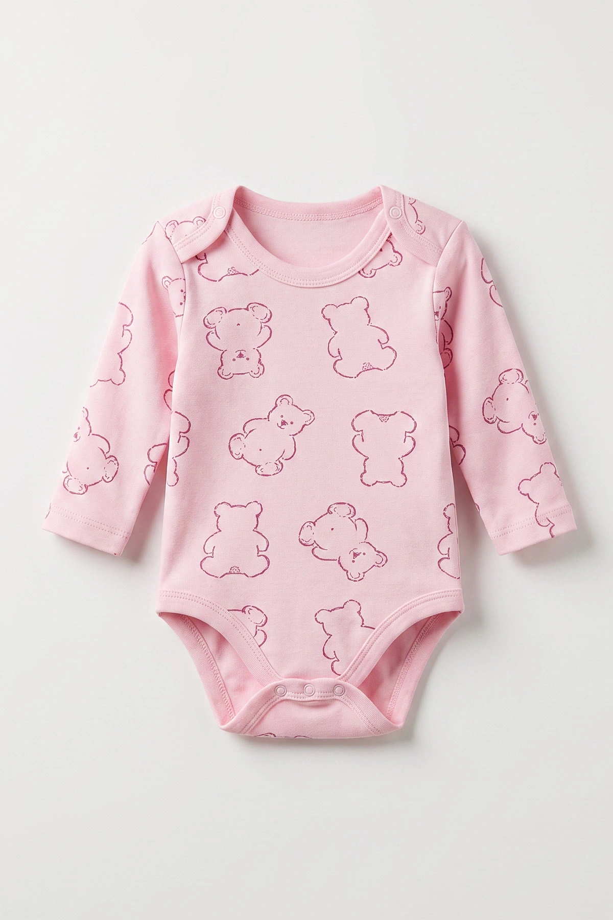 Pembe (0-9 Ay) Ayı Desenli Bebek Çıtçıtlı Badi 482278
