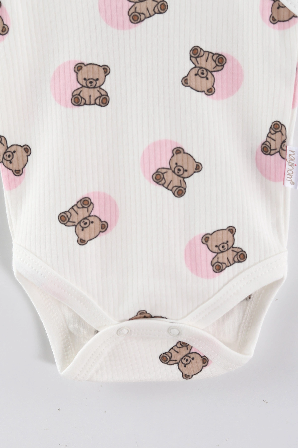 Pembe (0-9 Ay) Ayıcık Baskılı Puantiye Desen Unisex Bebek Çıtçıtlı Badi 441437