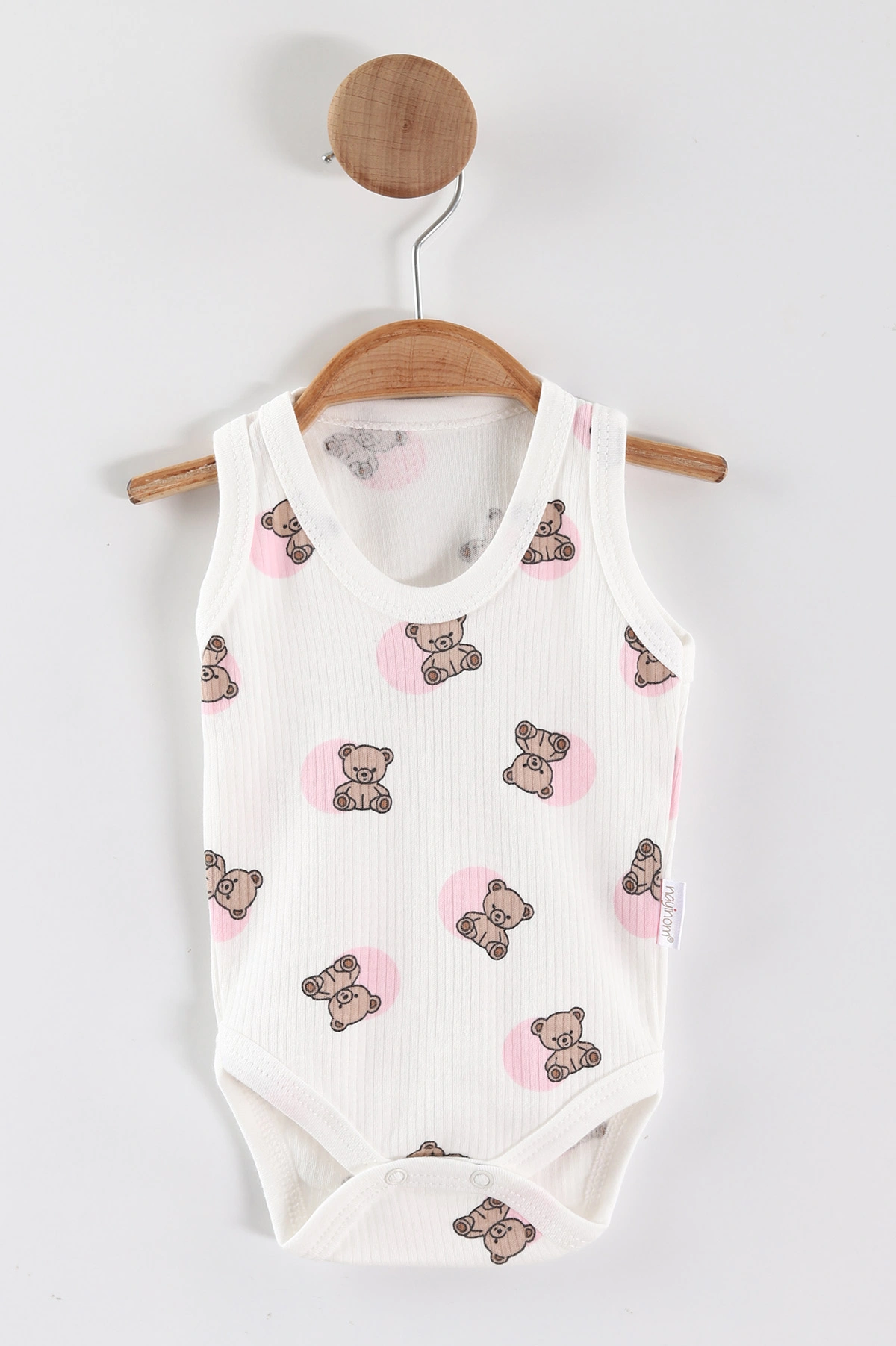 Pembe (0-9 Ay) Ayıcık Baskılı Puantiye Desen Unisex Bebek Çıtçıtlı Badi 441437