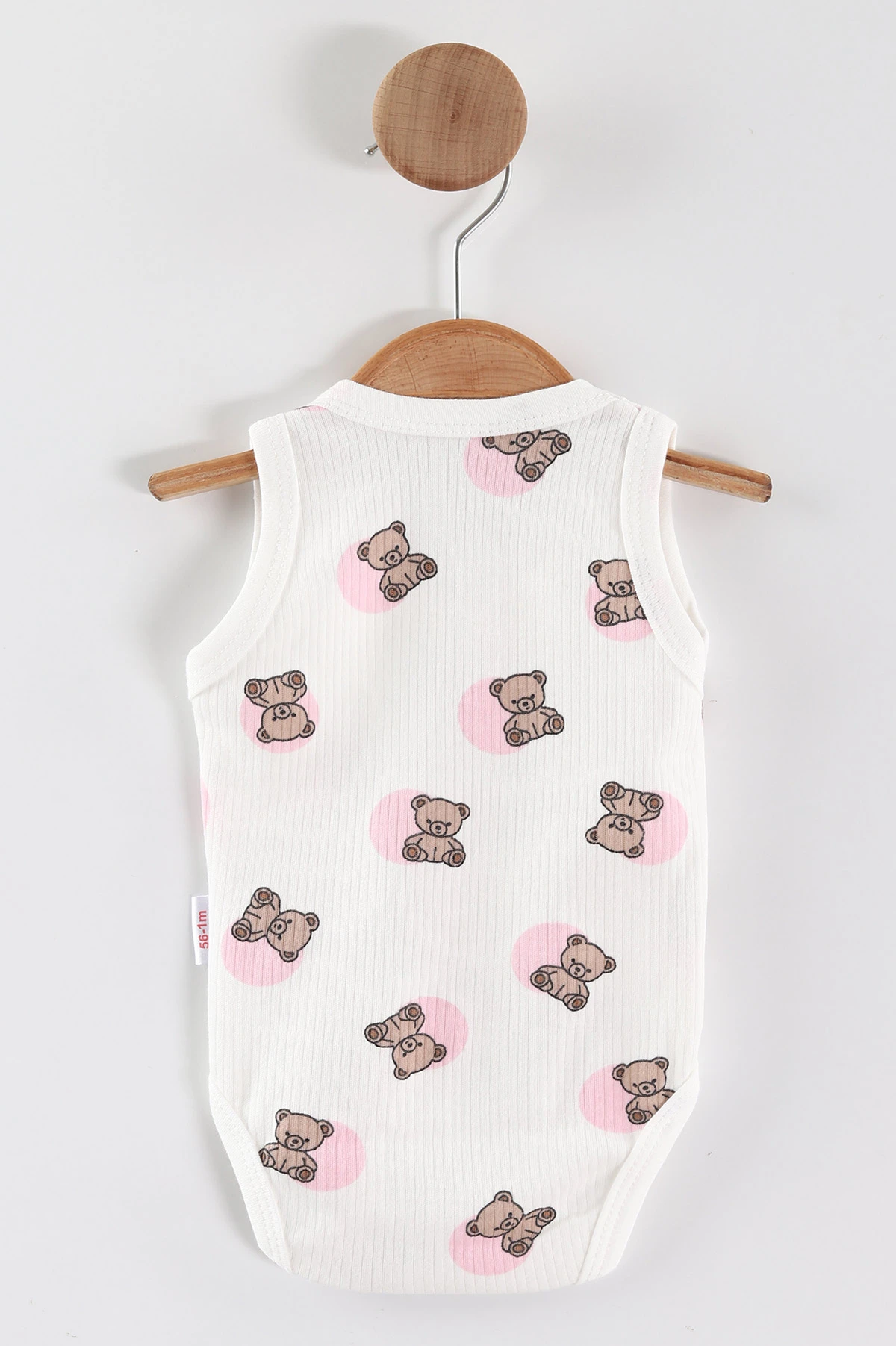 Pembe (0-9 Ay) Ayıcık Baskılı Puantiye Desen Unisex Bebek Çıtçıtlı Badi 441437