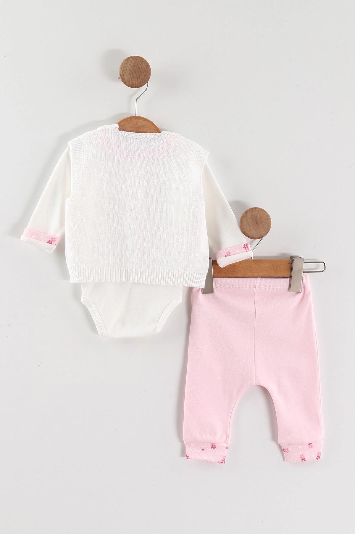 Pembe (0-9 Ay) Ayıcık Nakışlı  Zıbınlı Triko Hırkalı Kız Bebek 3'lü Takım 456389