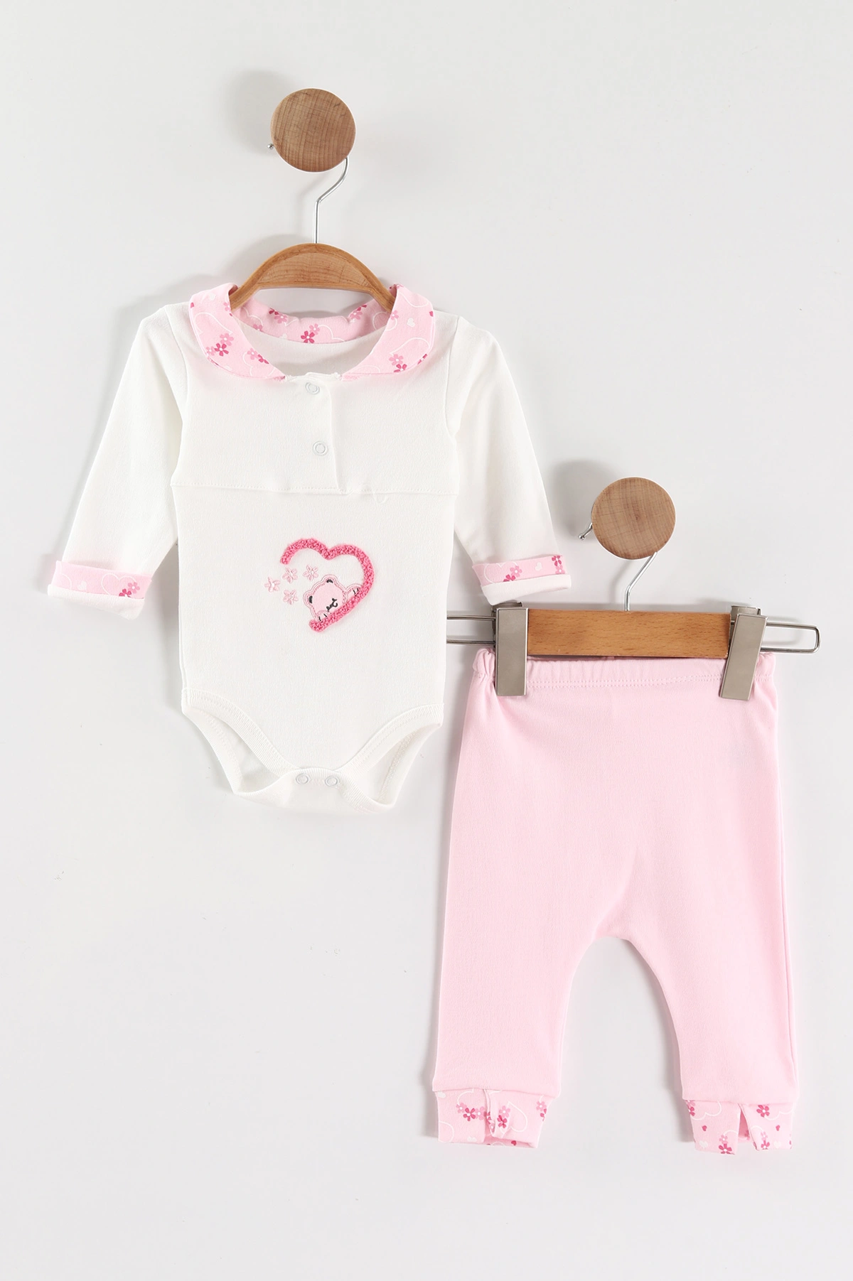 Pembe (0-9 Ay) Ayıcık Nakışlı  Zıbınlı Triko Hırkalı Kız Bebek 3'lü Takım 456389