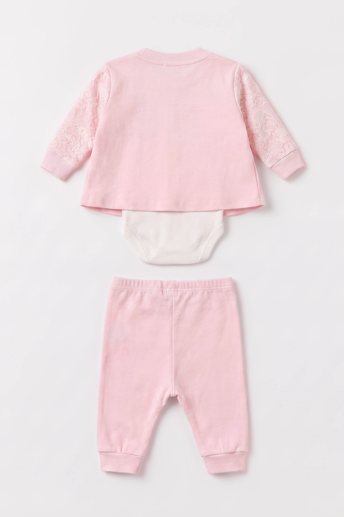 Pembe (0-9 Ay) Çiçek Nakışlı Zıbınlı Hırkalı 3'lü Kız Bebek Takım  475951